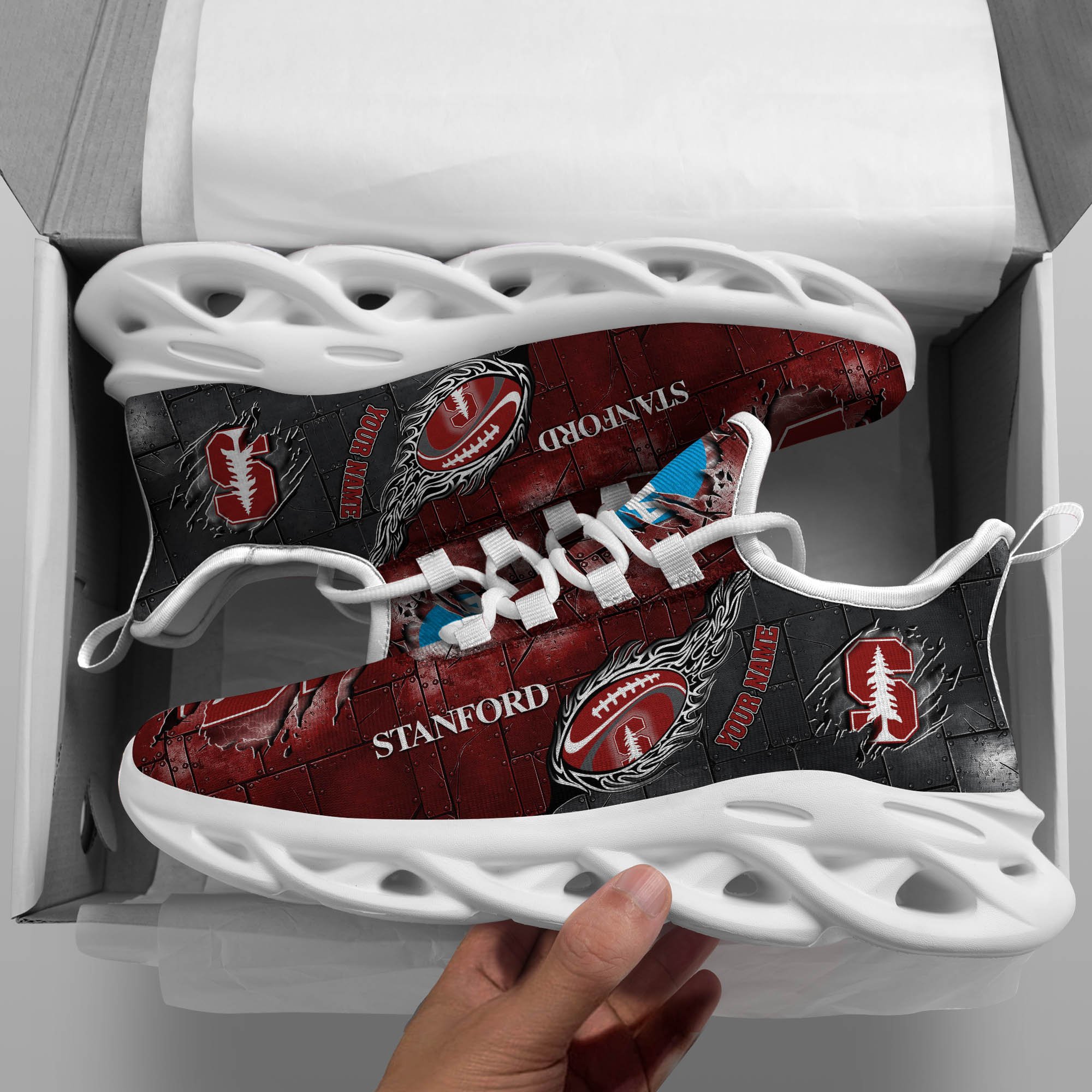 Stanford Cardinal Black Max Soul Shoes 2025 Versions, White Max Soul Shoes Custom Your Name PH879