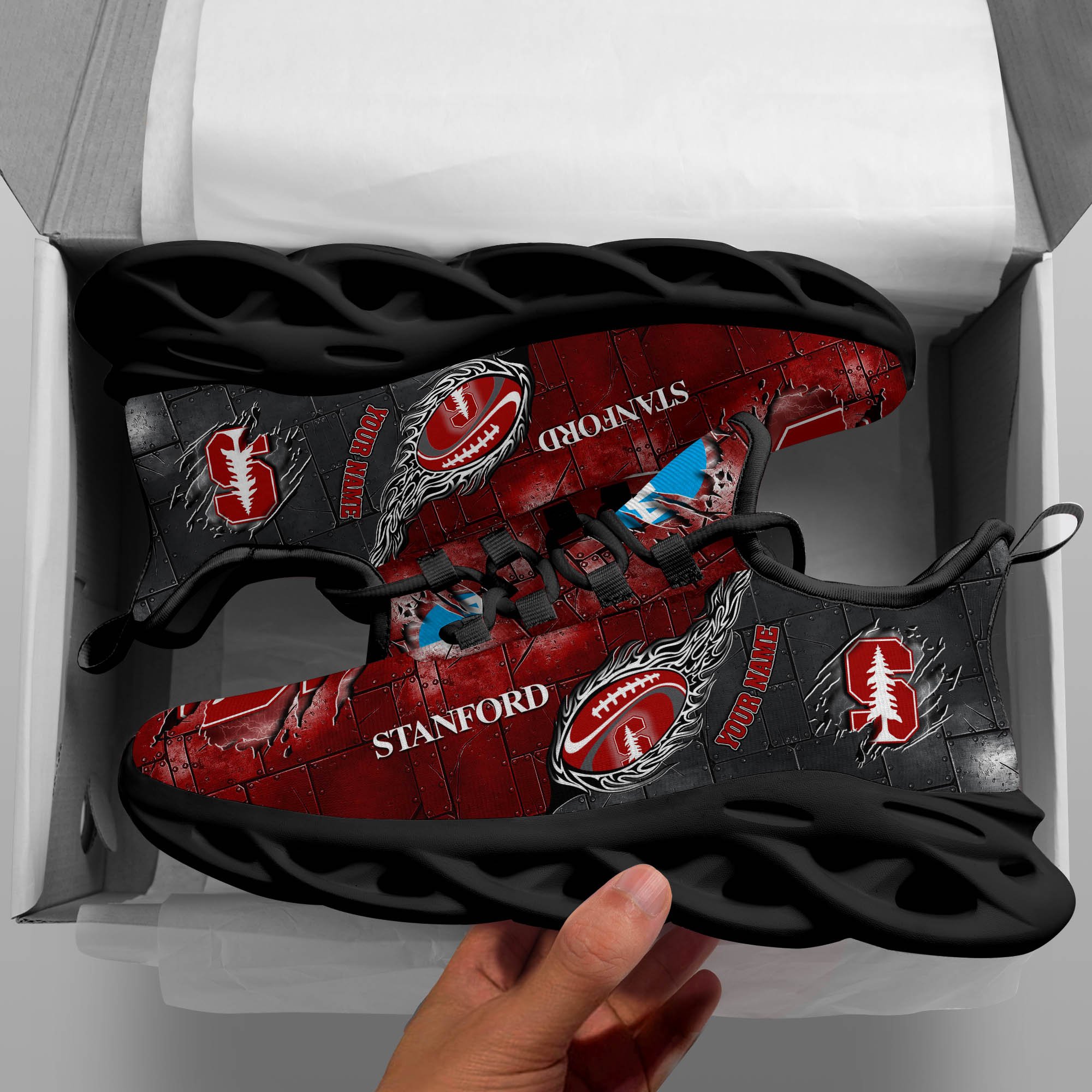 Stanford Cardinal Black Max Soul Shoes 2025 Versions, White Max Soul Shoes Custom Your Name PH879