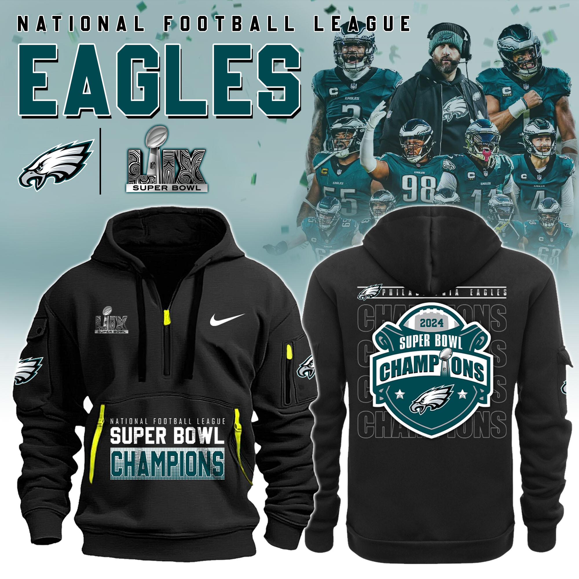 Super Bowl LIX Champions Quarter Zip Hoodie For fan 