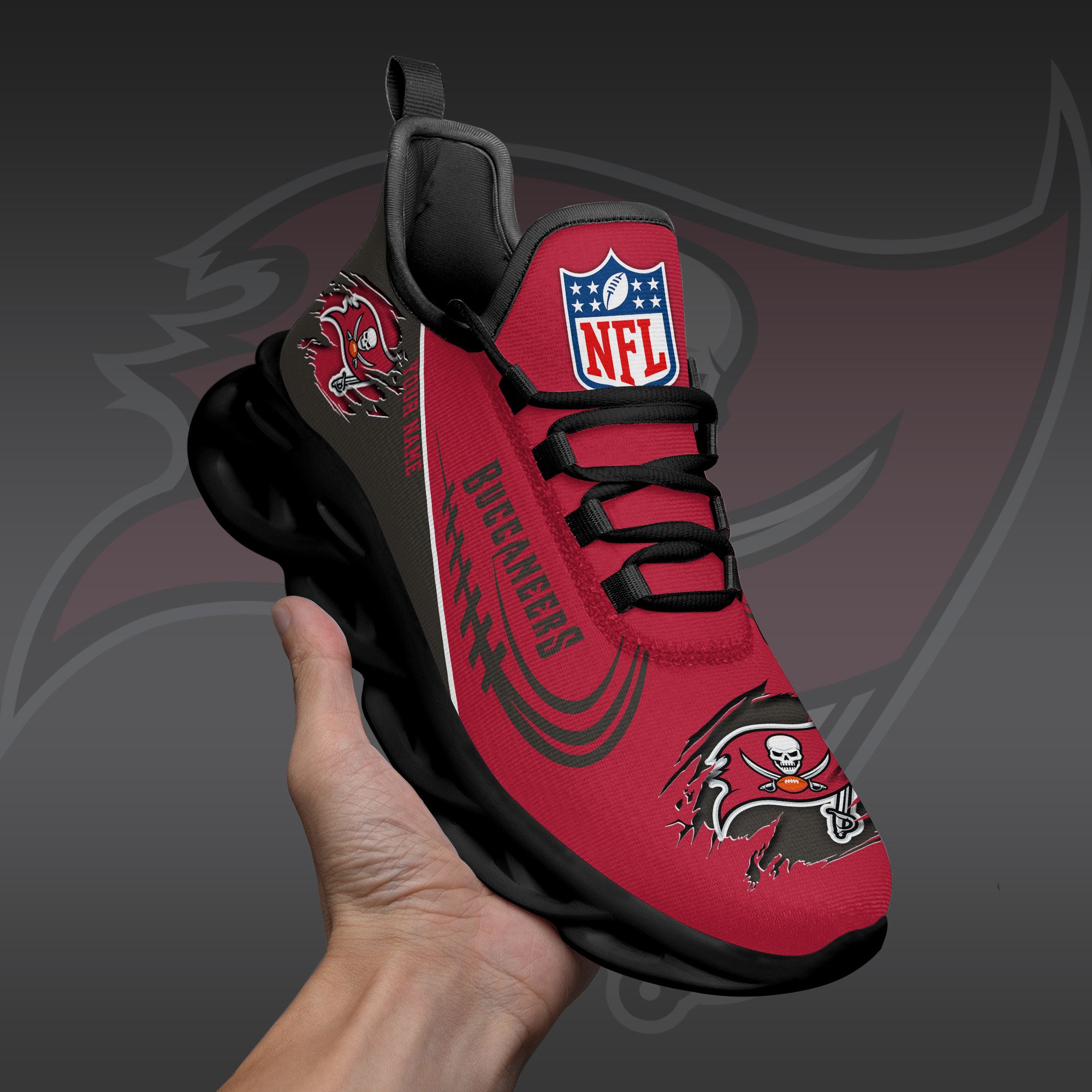 Tampa Bay Buccaneers Black Max Soul Shoes 2025 Versions Custom Name 003