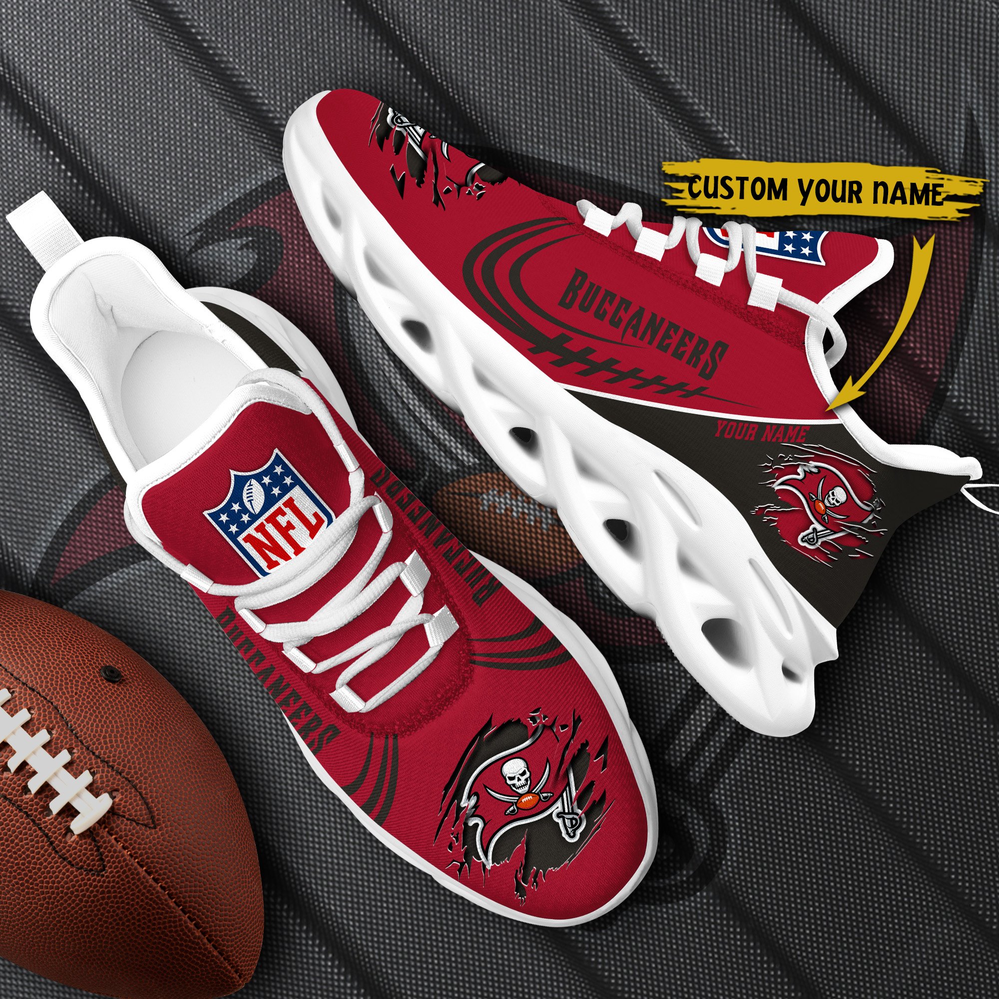 Tampa Bay Buccaneers Black Max Soul Shoes 2025 Versions Custom Name 003