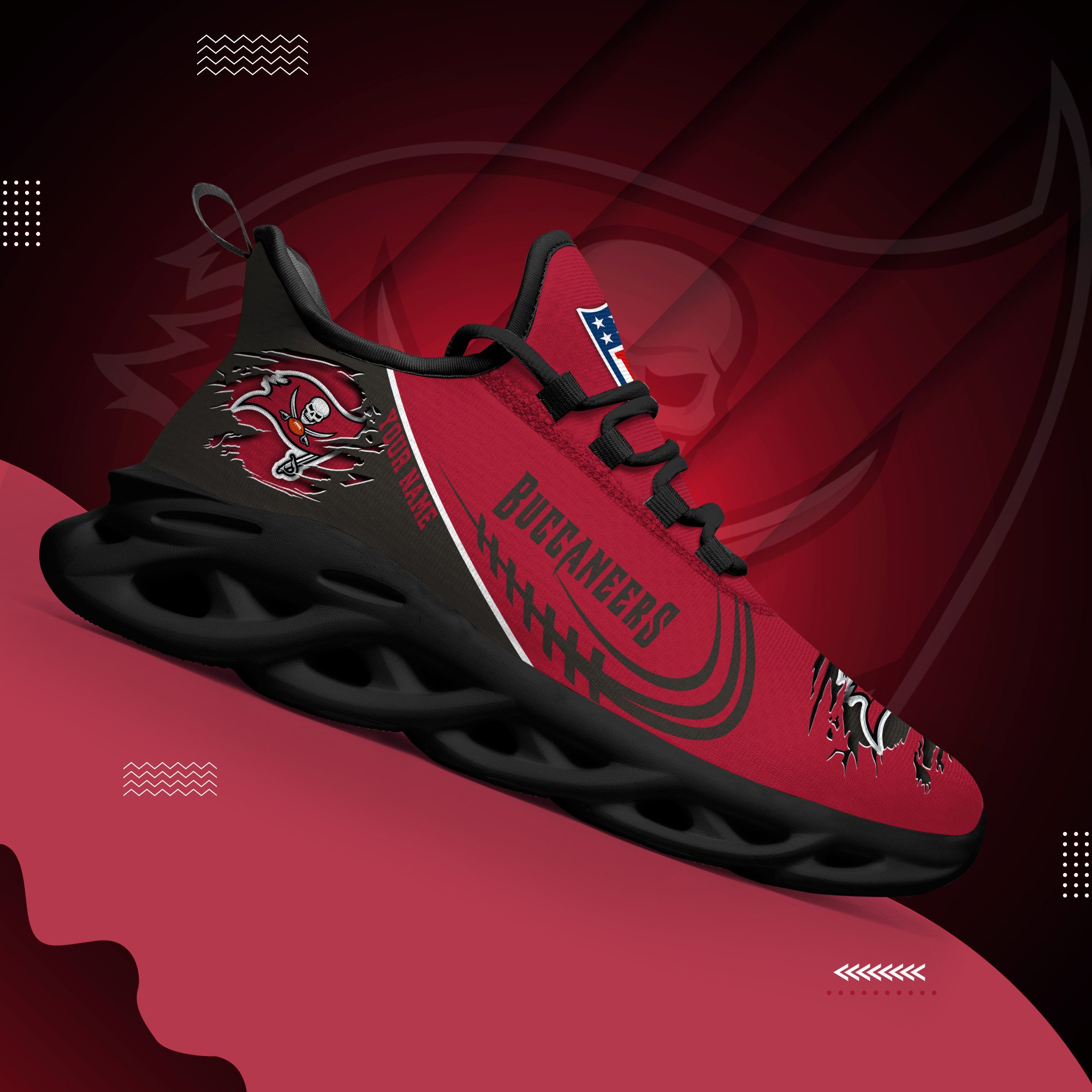 Tampa Bay Buccaneers Black Max Soul Shoes 2025 Versions Custom Name 003