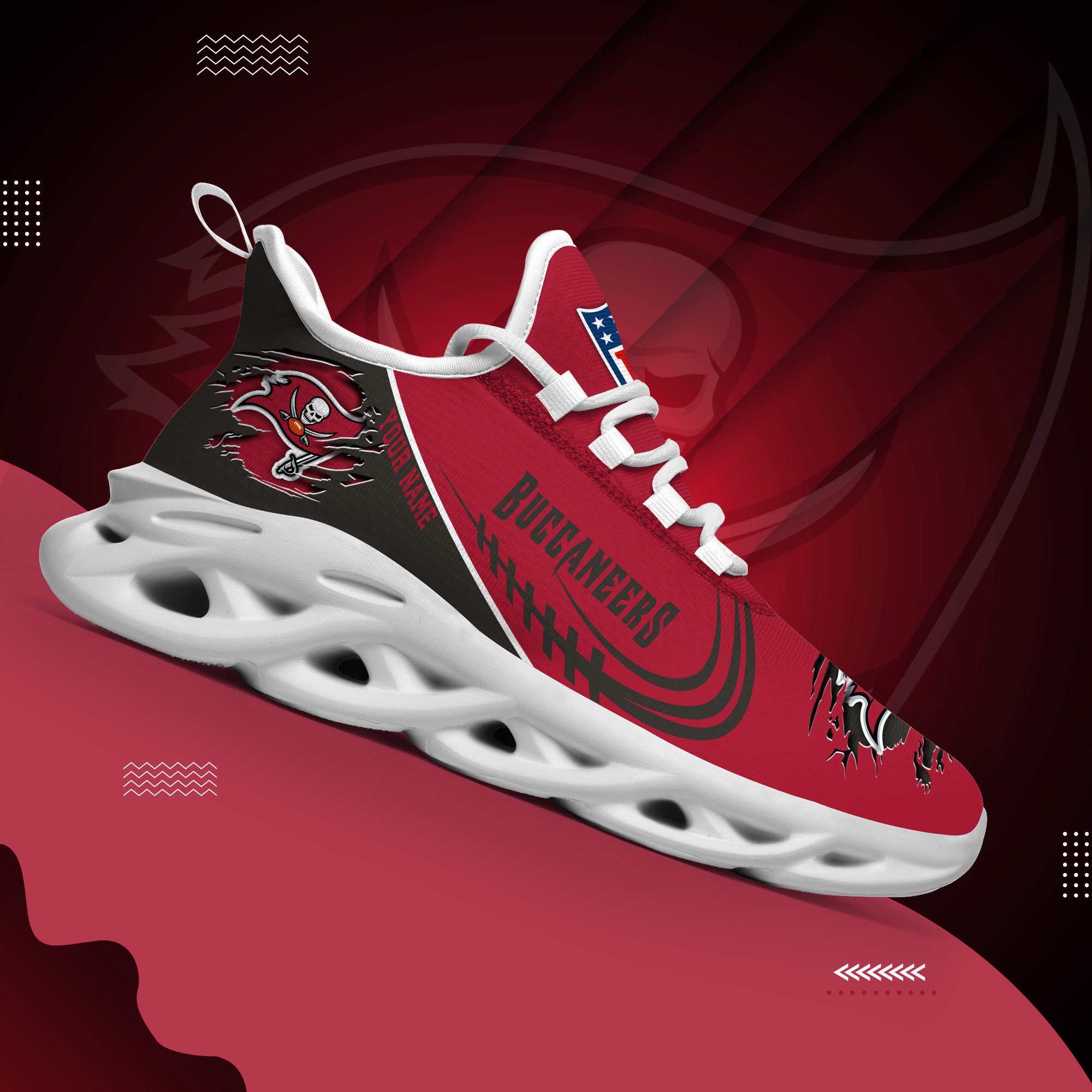 Tampa Bay Buccaneers Black Max Soul Shoes 2025 Versions Custom Name 003