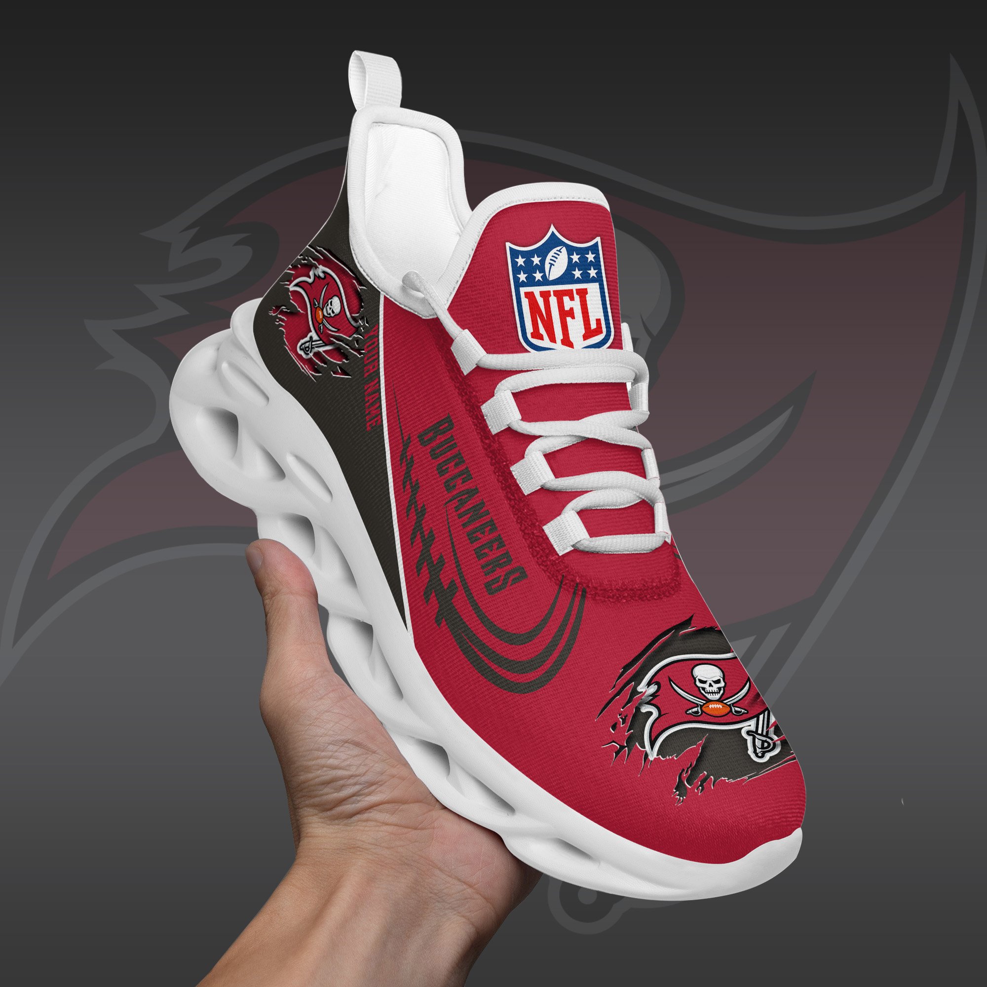 Tampa Bay Buccaneers Black Max Soul Shoes 2025 Versions Custom Name 003
