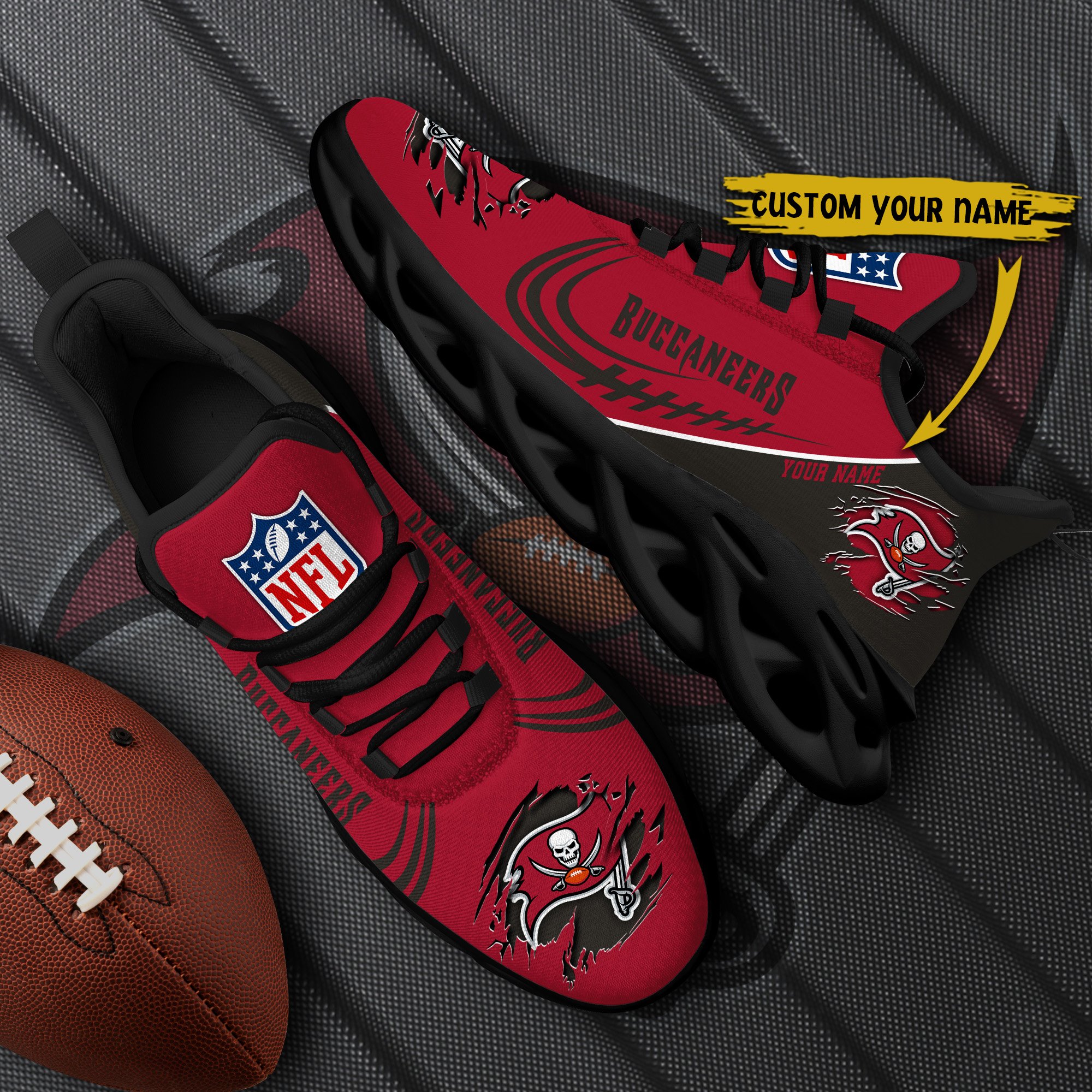 Tampa Bay Buccaneers Black Max Soul Shoes 2025 Versions Custom Name 003