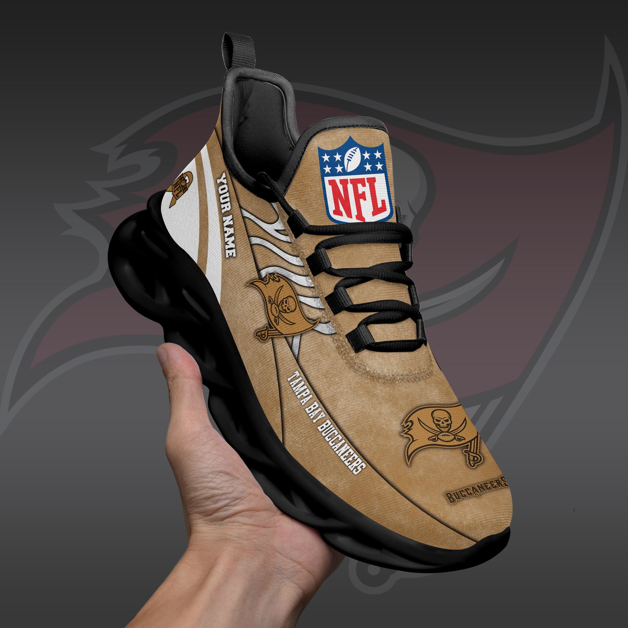 Tampa Bay Buccaneers Black Max Soul Shoes 2025 Versions Custom Your Name And Number 264