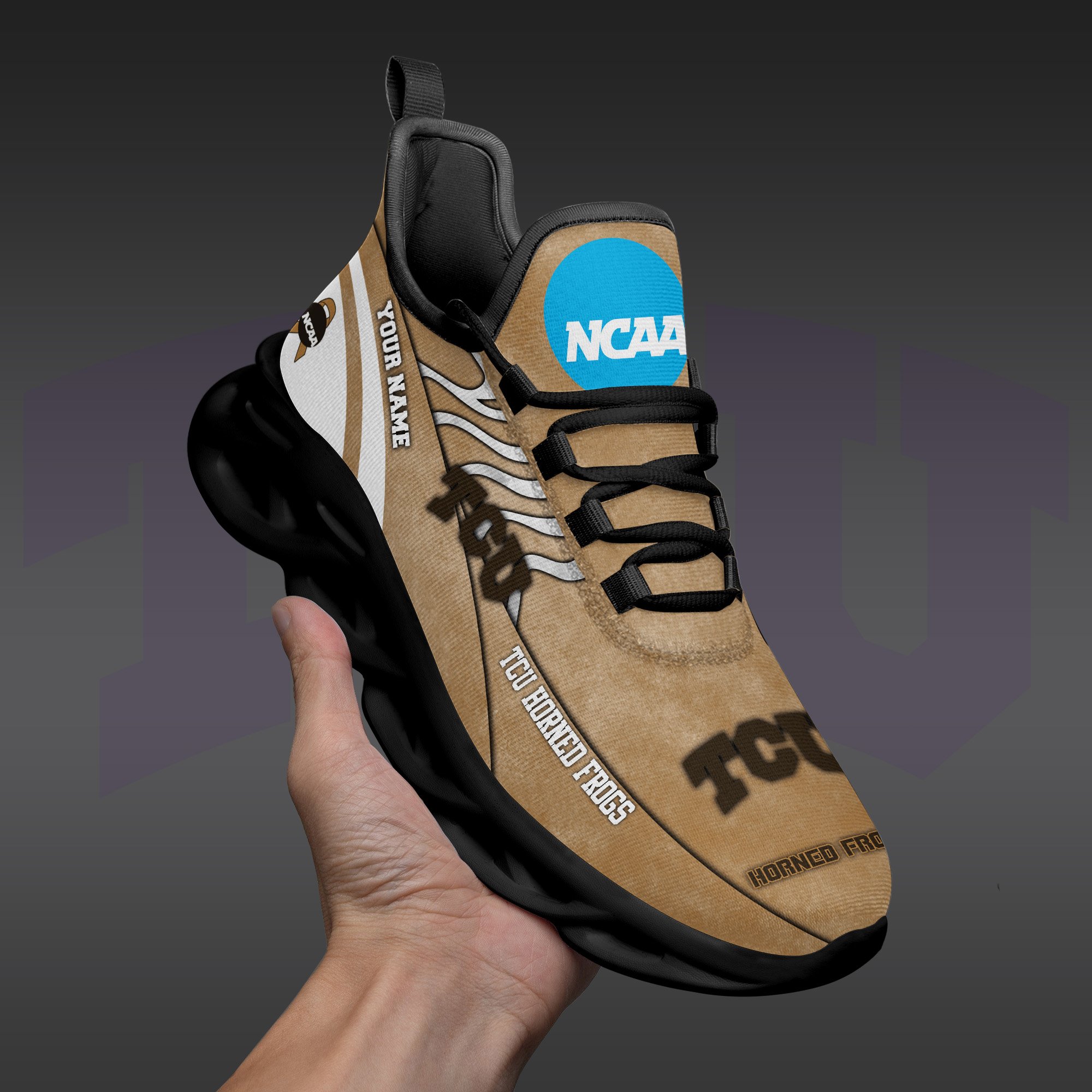 TCU Horned Frogs Black Max Soul Shoes 2025 Versions Custom Your Name And Number 312