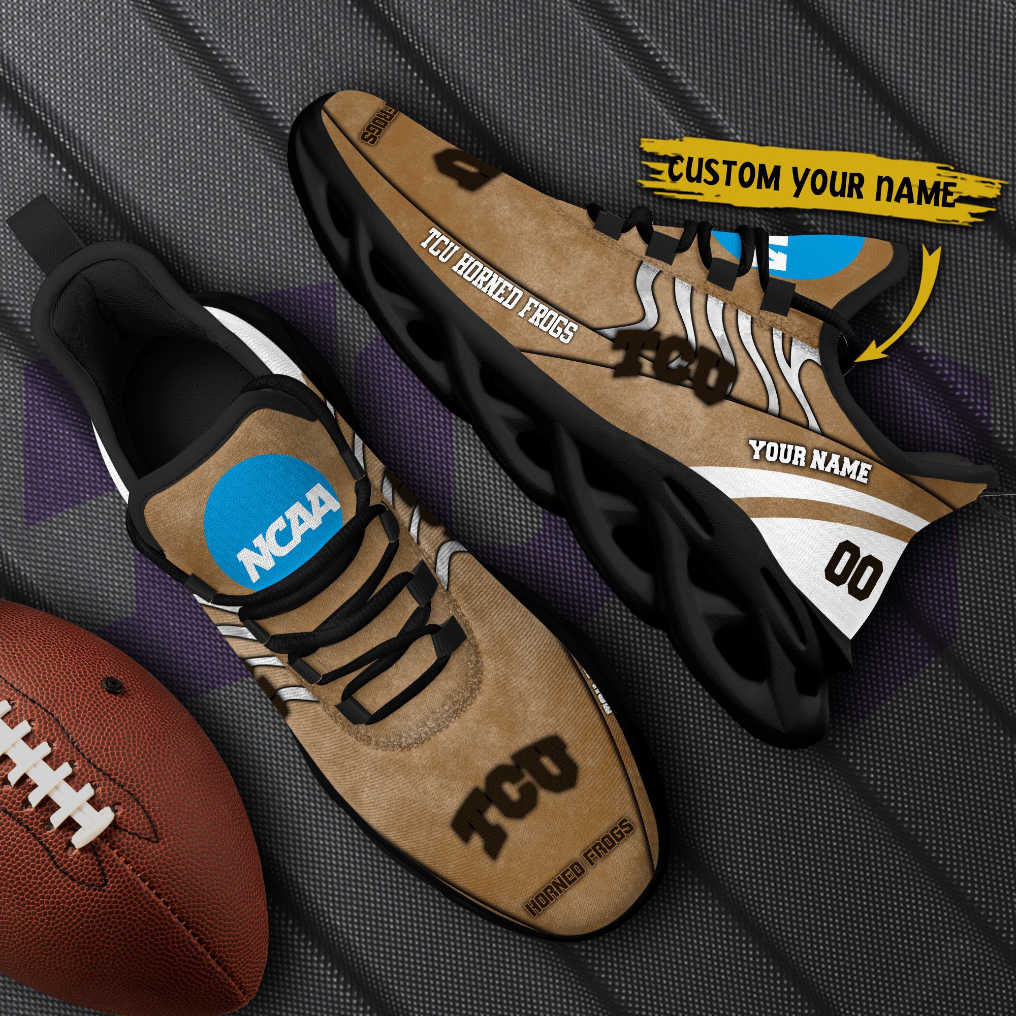 TCU Horned Frogs Black Max Soul Shoes 2025 Versions Custom Your Name And Number 312