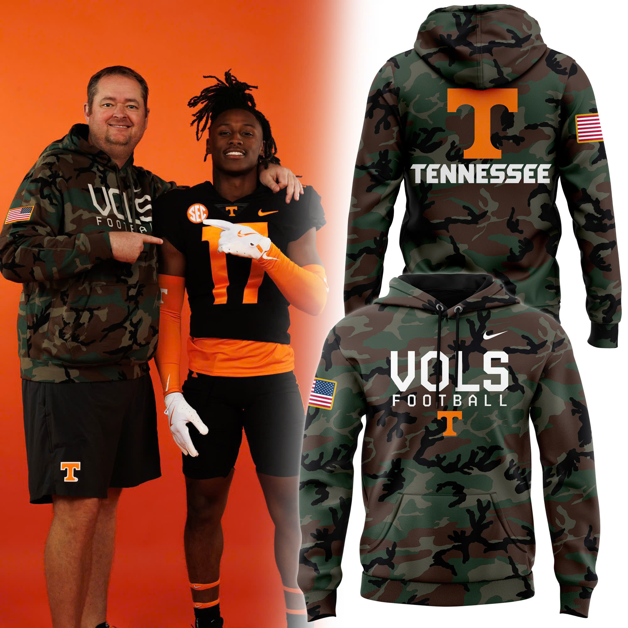 Tennessee Football Camo Salute to Service Club Fleece Pullover Hoodie 