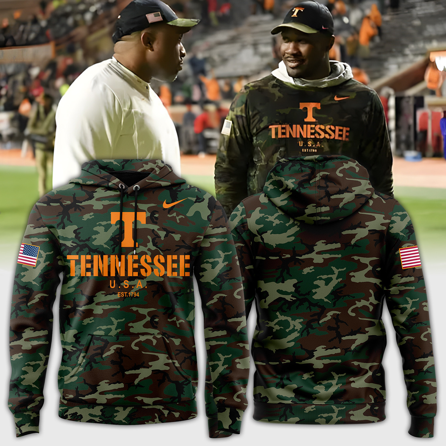Tennessee Football Camo Salute to Service Club Fleece Pullover Hoodie 