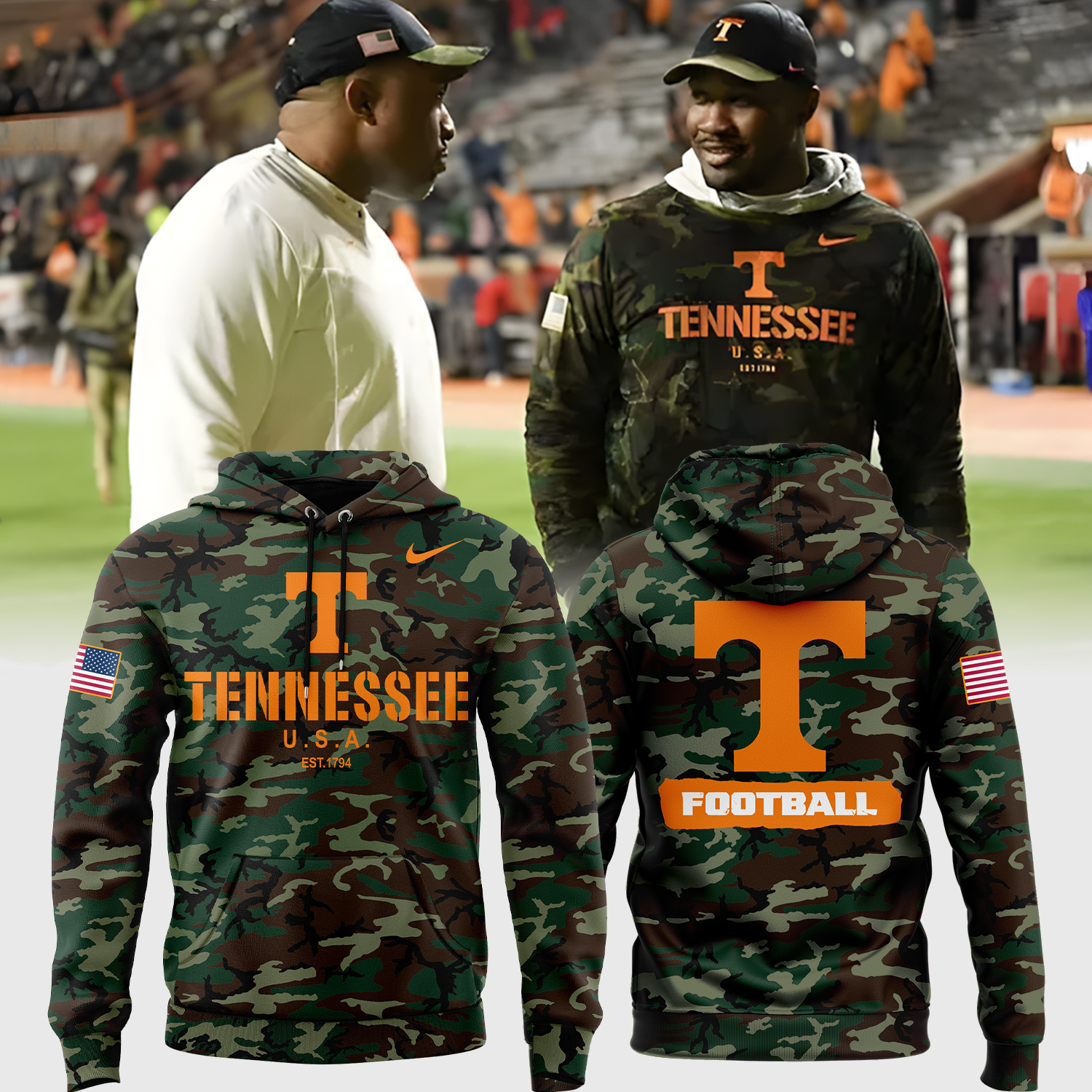 Tennessee Football Camo Salute to Service Club Fleece Pullover Hoodie 