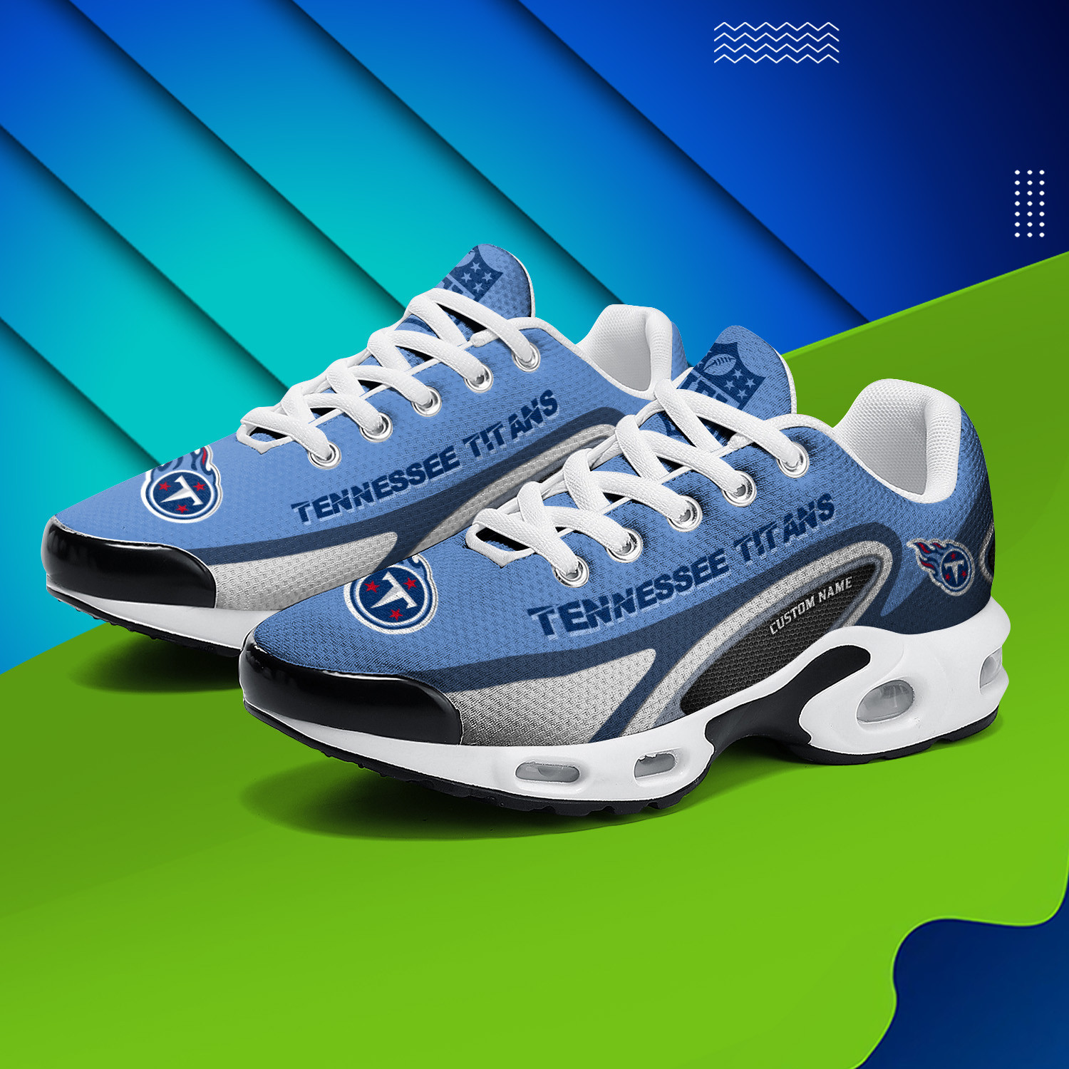 Tennessee Titans Personalized Name Team Logo Mix Colors Oval Line TN Shoes Air Cushion Sneakers