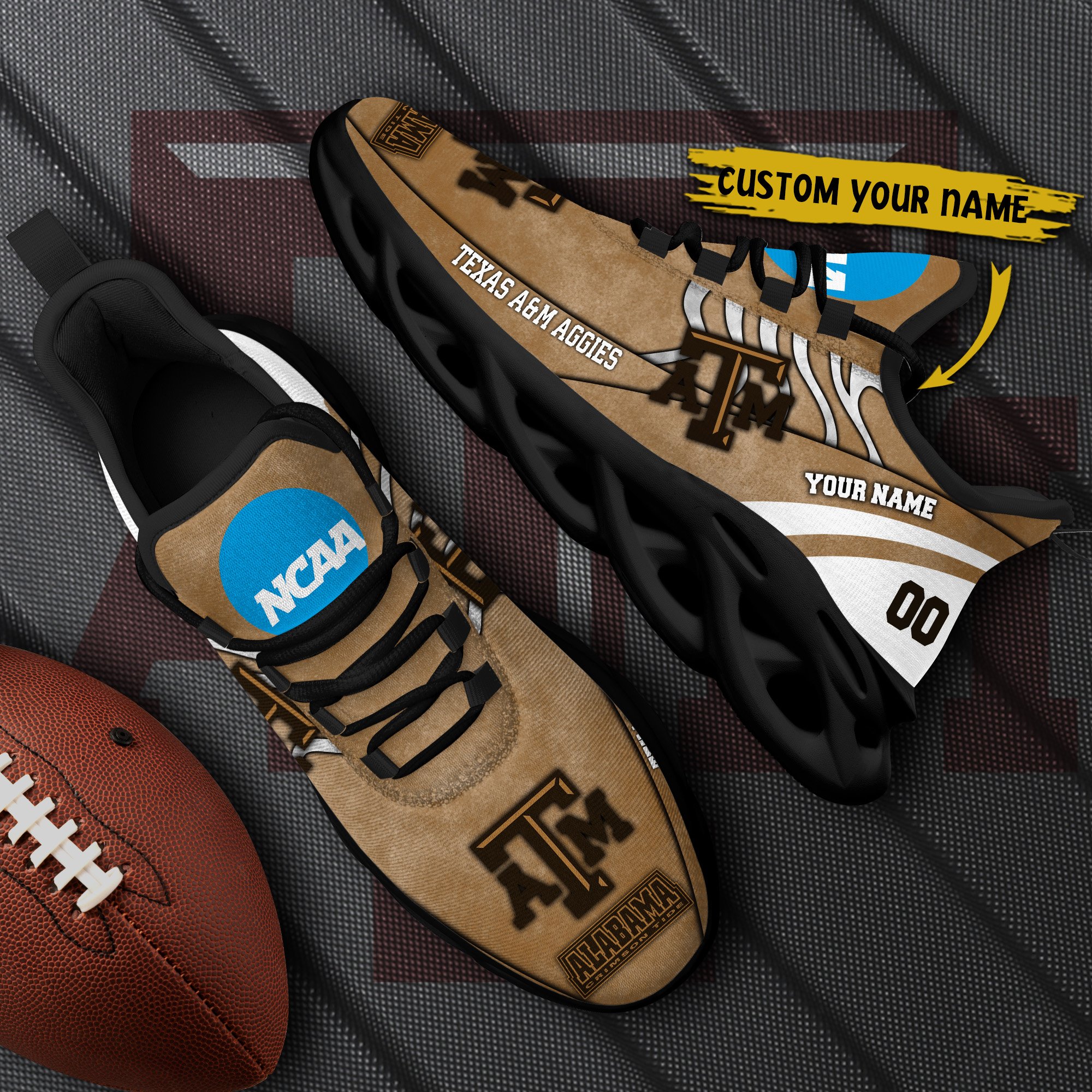 Texas A#038M Aggies Black Max Soul Shoes 2025 Versions Custom Your Name And Number 312