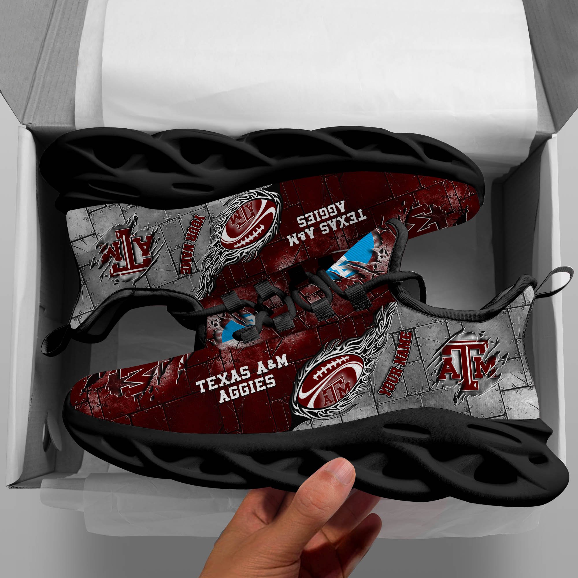 Texas A#038M Aggies Black Max Soul Shoes 2025 Versions, White Max Soul Shoes Custom Your Name PH879