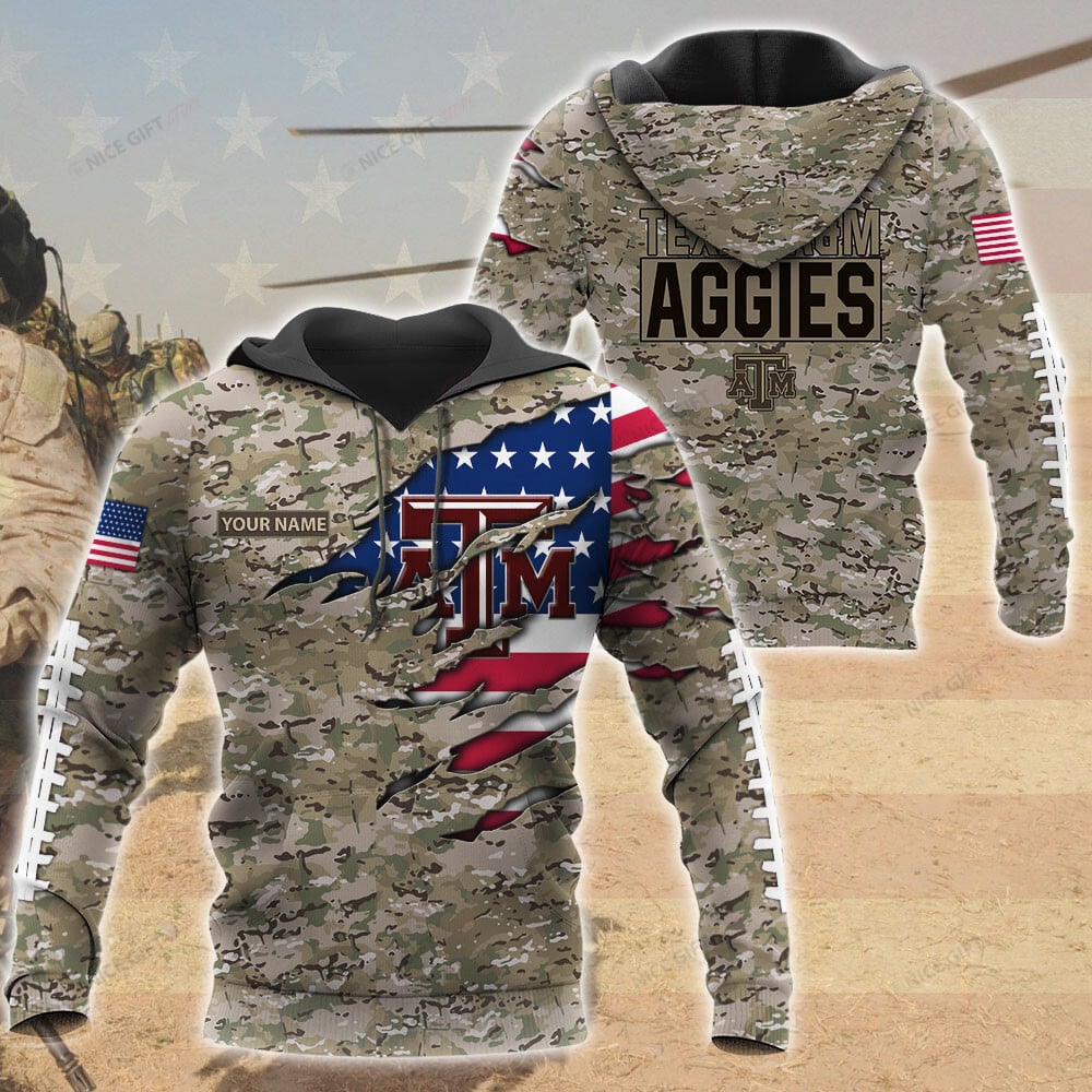 Texas A&M Aggies Custom Name Camouflage Hoodie 