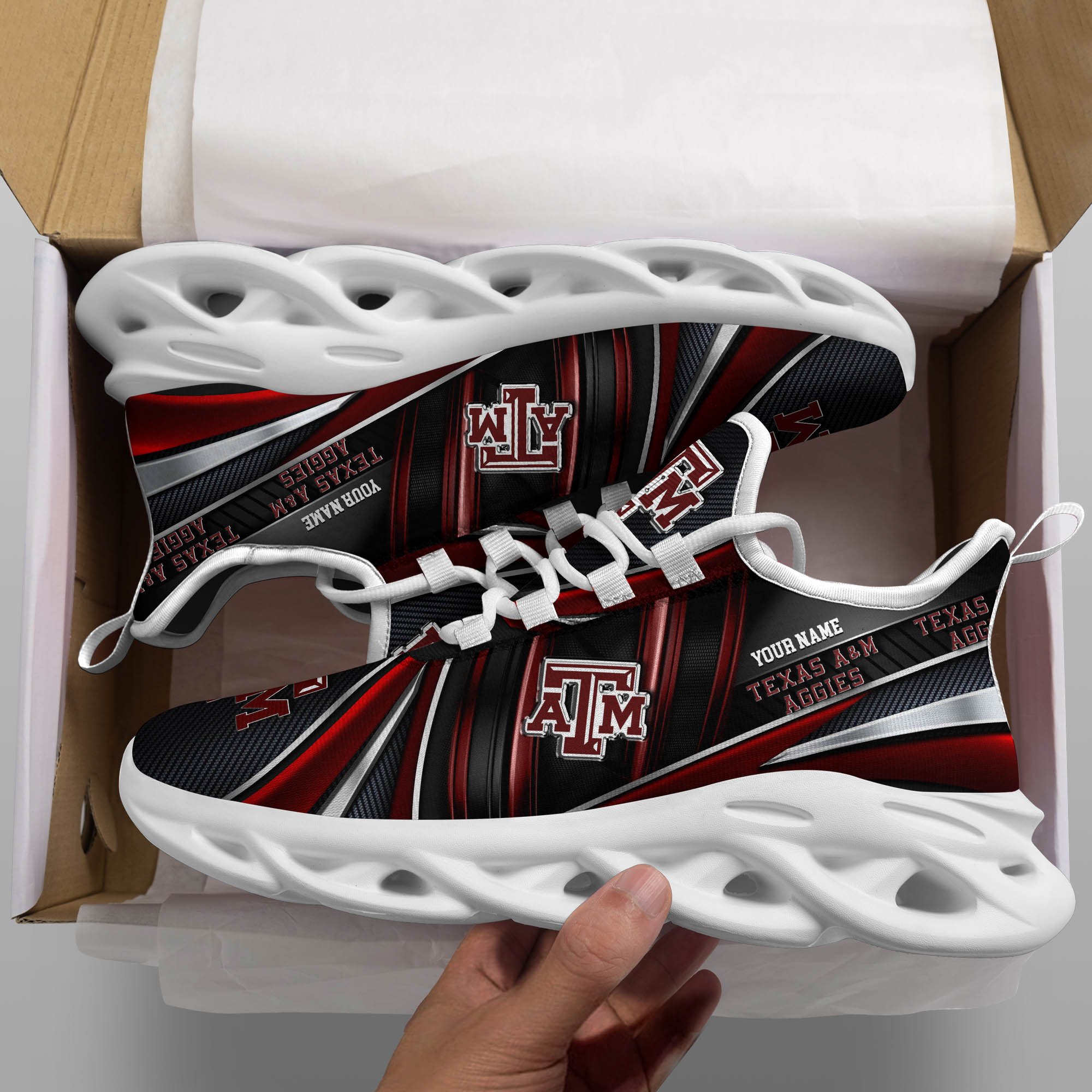 Texas A#038M Aggies White C Sneakers 2025 Version Personalized Your Name, Sport Team Sneakers, Sport Gifts PH892