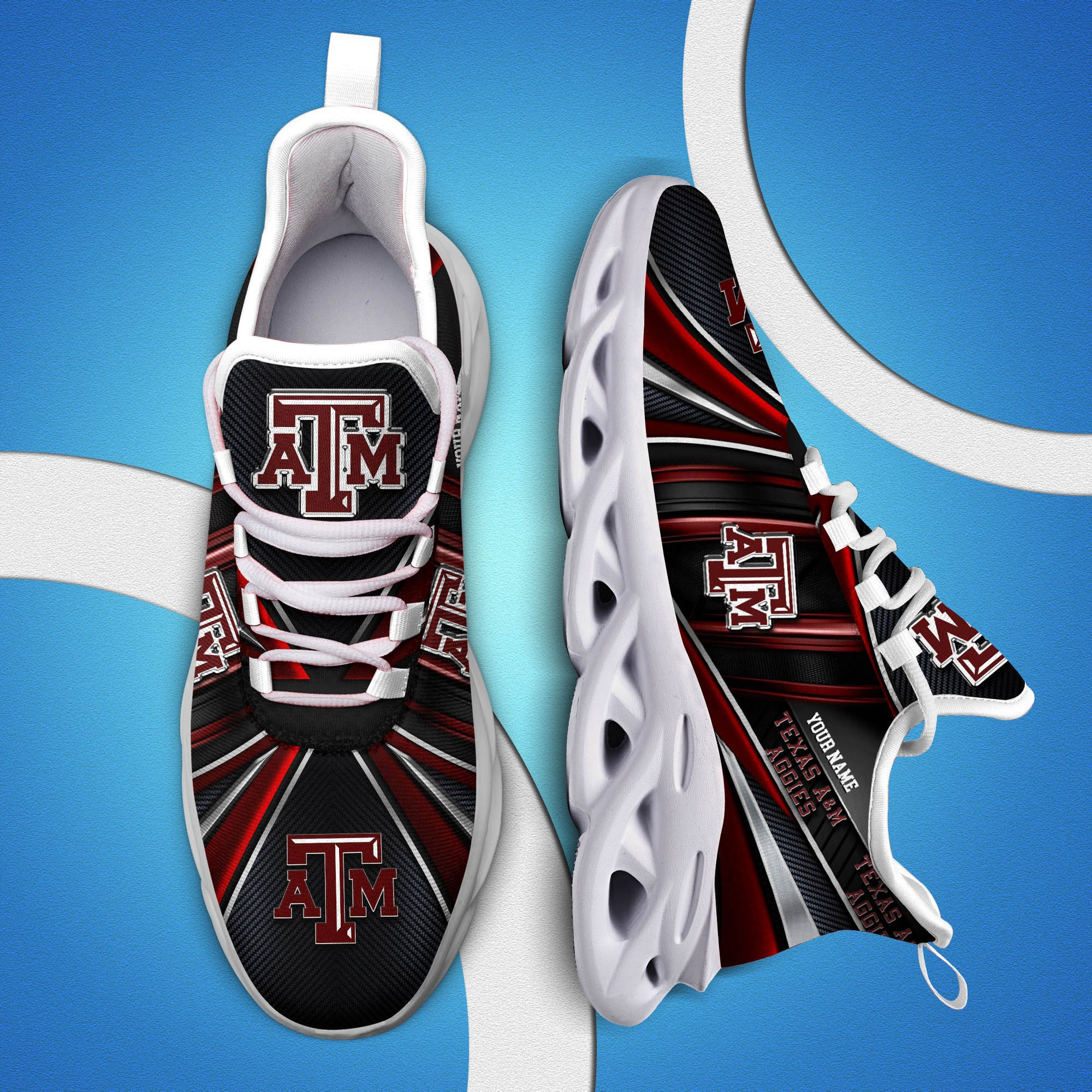 Texas A#038M Aggies White C Sneakers 2025 Version Personalized Your Name, Sport Team Sneakers, Sport Gifts PH892