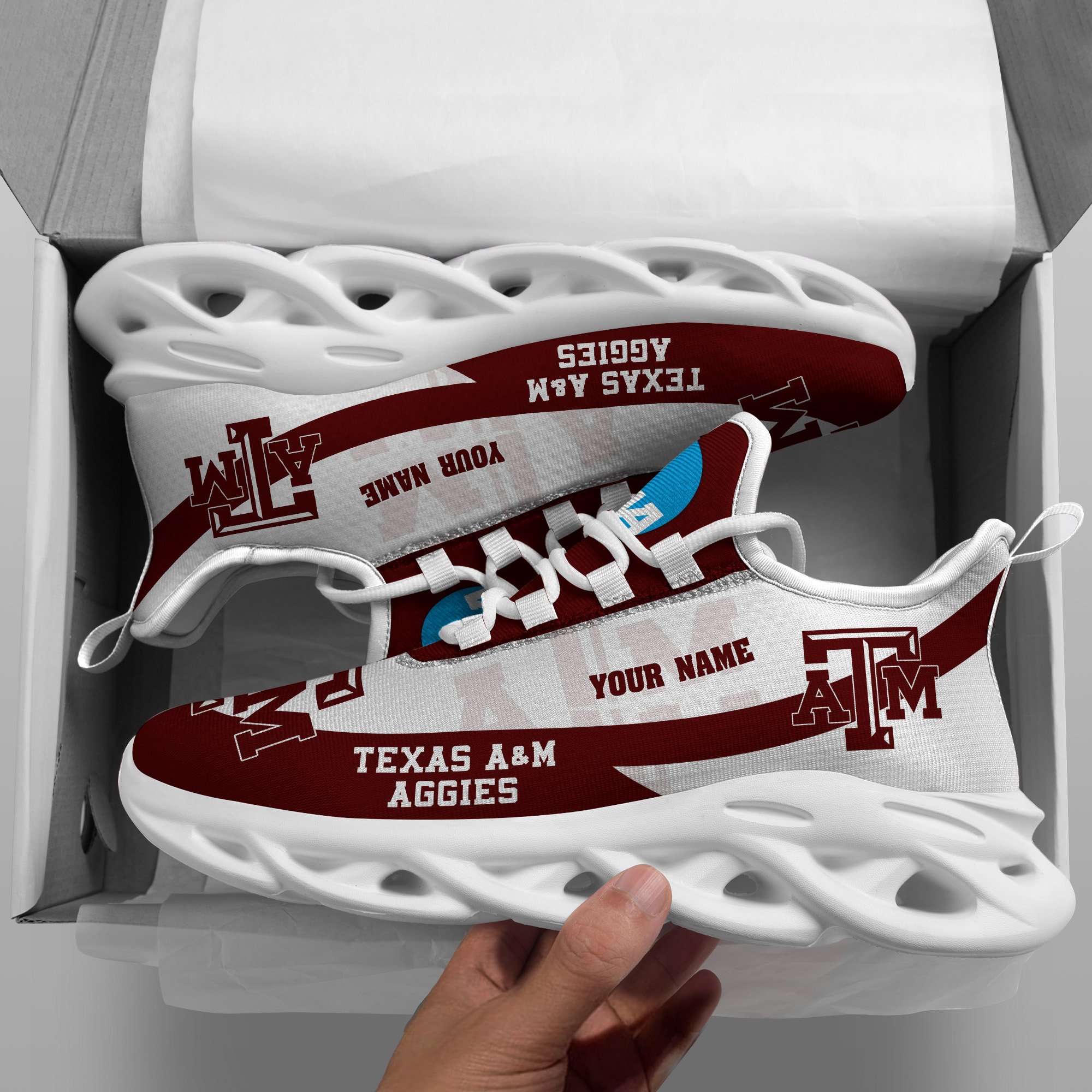 Texas A#038M Aggies White Max Soul Shoes 2025 Versions Custom Your Name, Sports Gift For Fan PH019