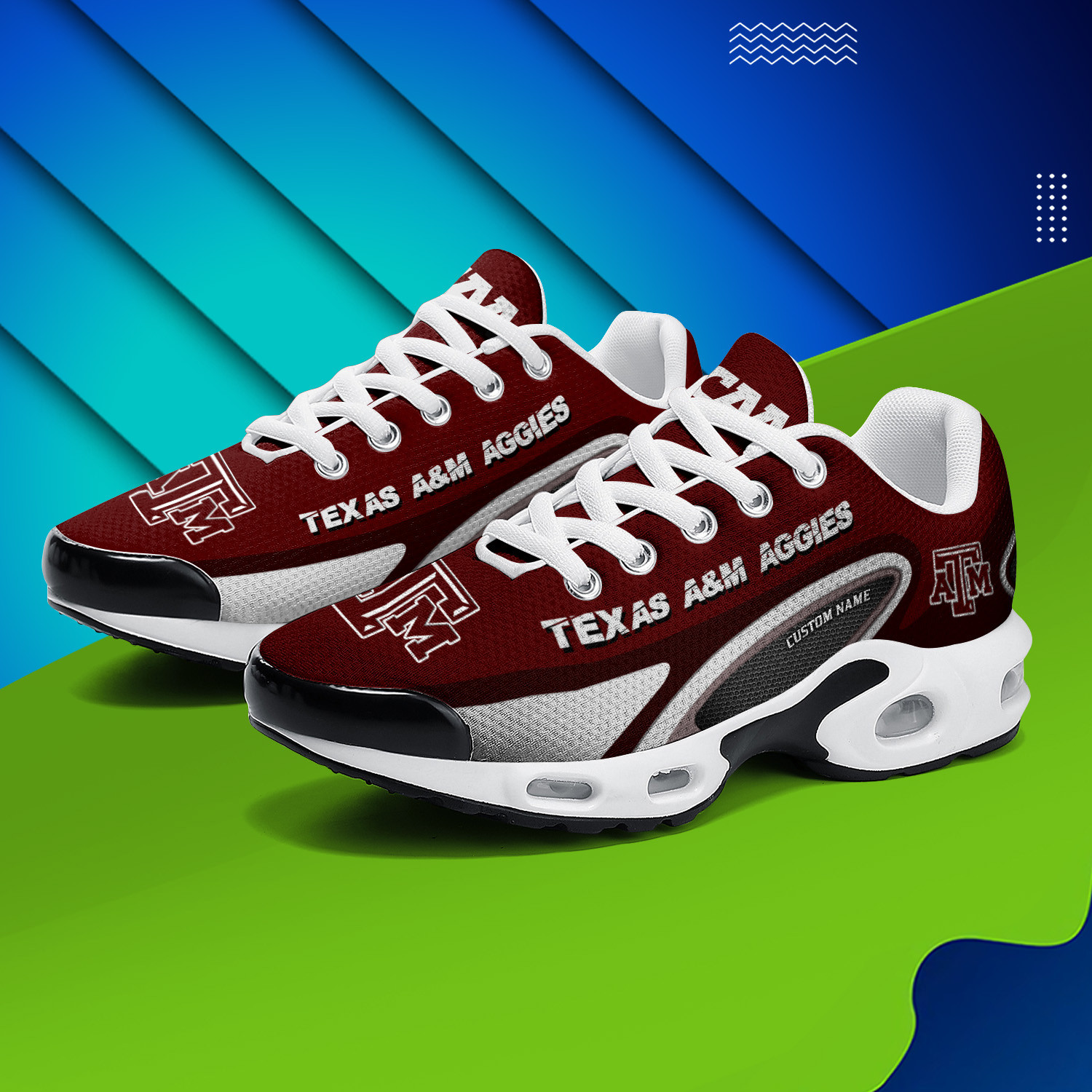 Texas A&M Aggies Personalized Name Team Logo Mix Colors Oval Line TN Shoes Air Cushion Sneakers