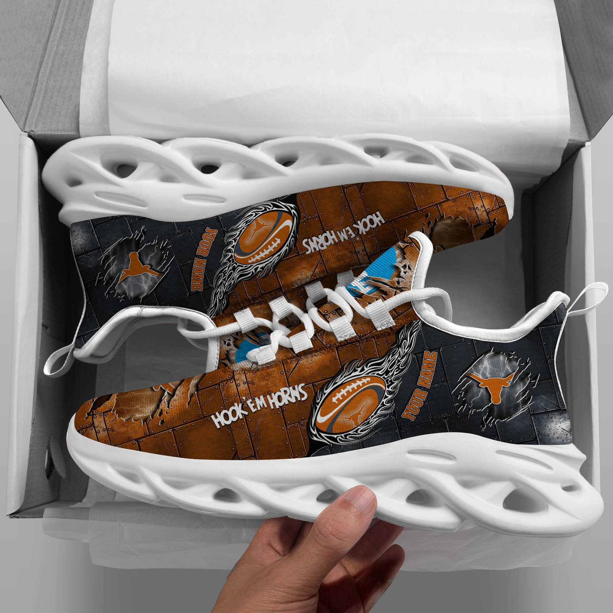 Texas Longhorns Black Max Soul Shoes 2025 Versions, White Max Soul Shoes Custom Your Name PH879