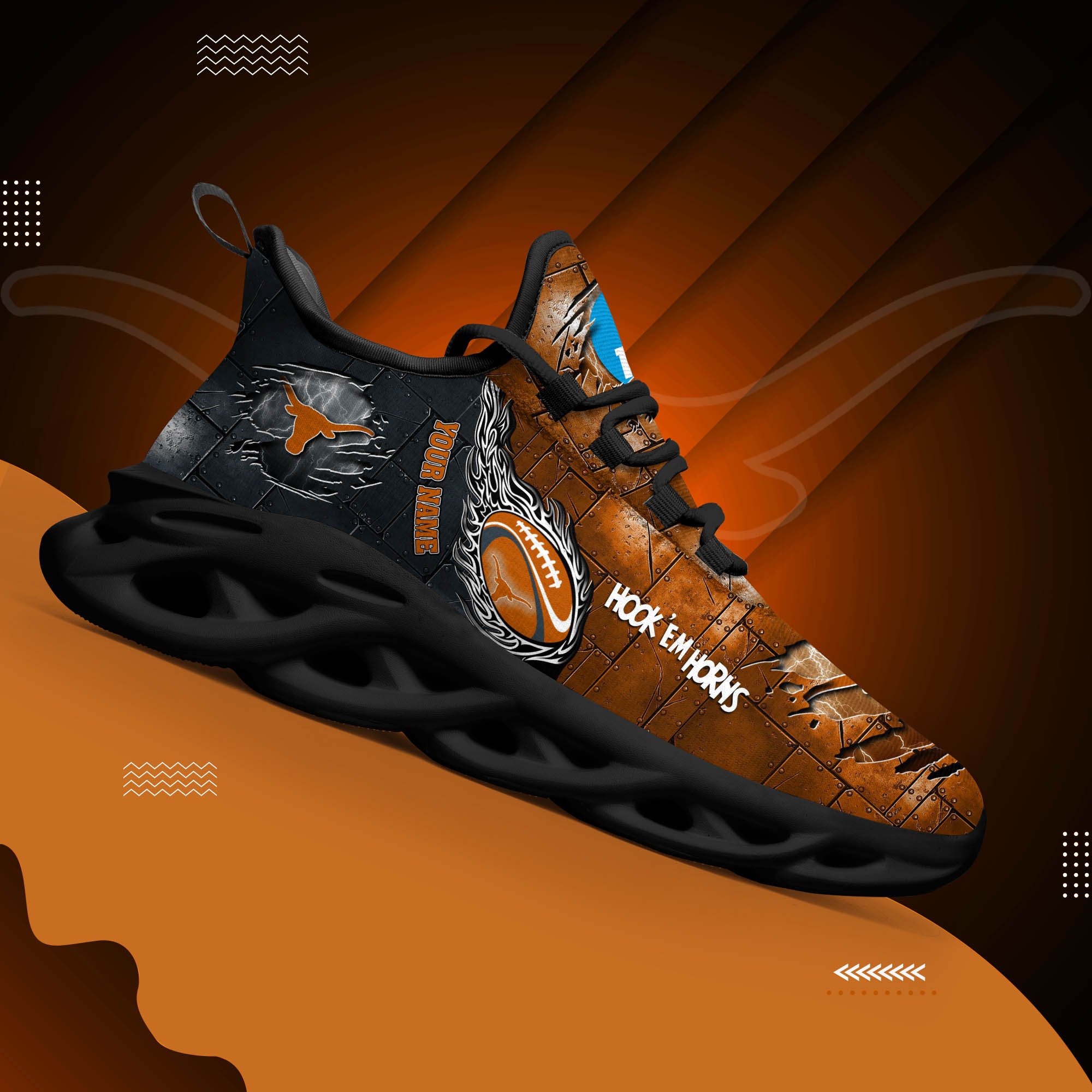 Texas Longhorns Black Max Soul Shoes 2025 Versions, White Max Soul Shoes Custom Your Name PH879