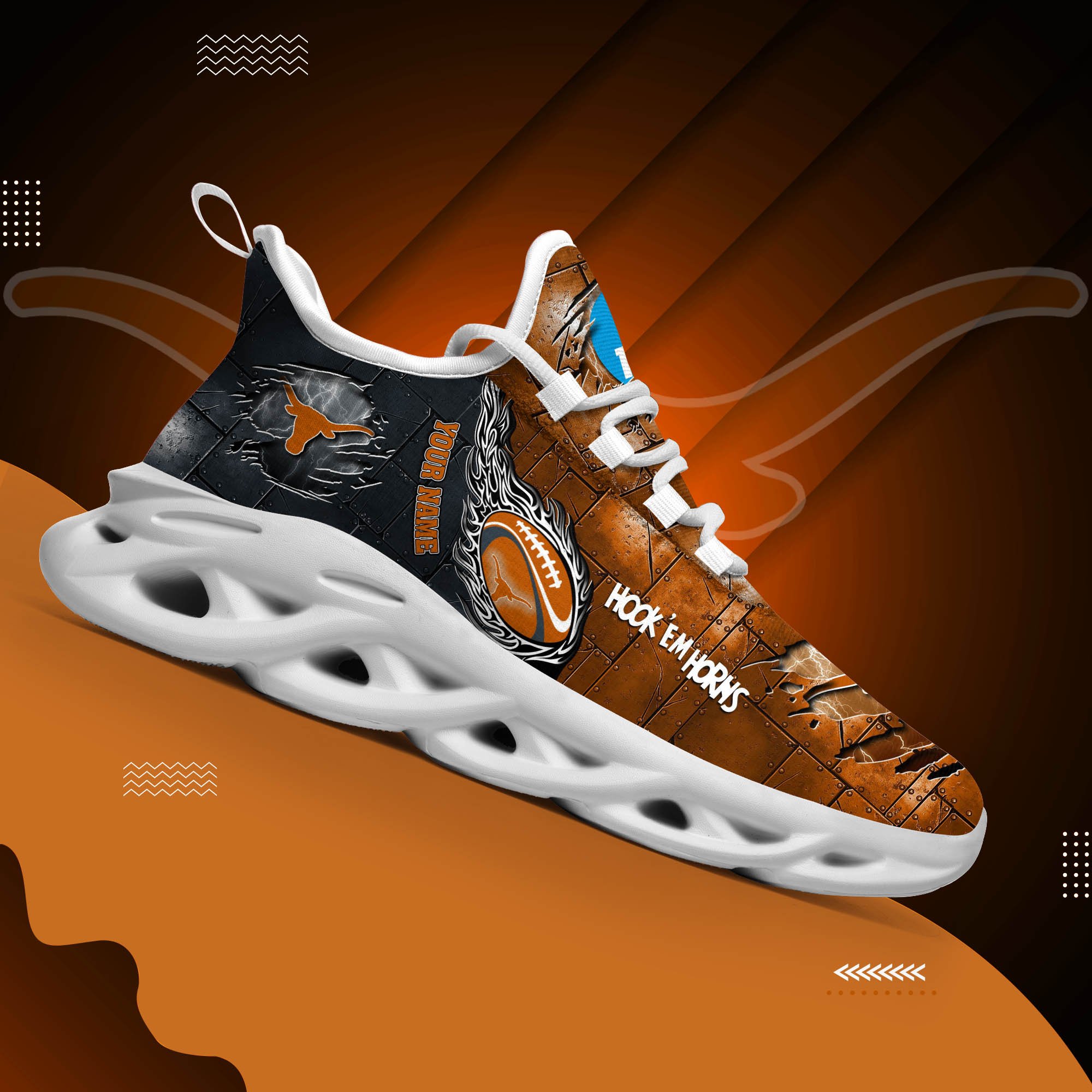 Texas Longhorns Black Max Soul Shoes 2025 Versions, White Max Soul Shoes Custom Your Name PH879