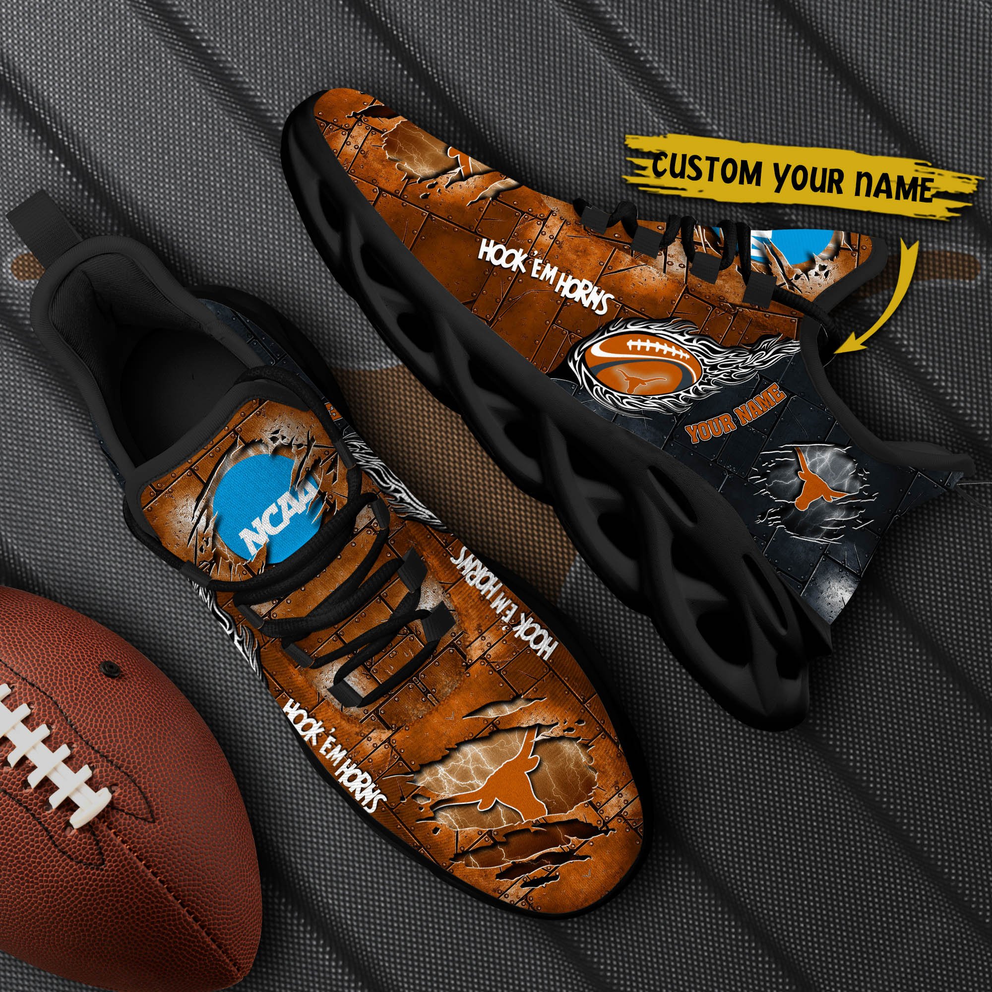 Texas Longhorns Black Max Soul Shoes 2025 Versions, White Max Soul Shoes Custom Your Name PH879
