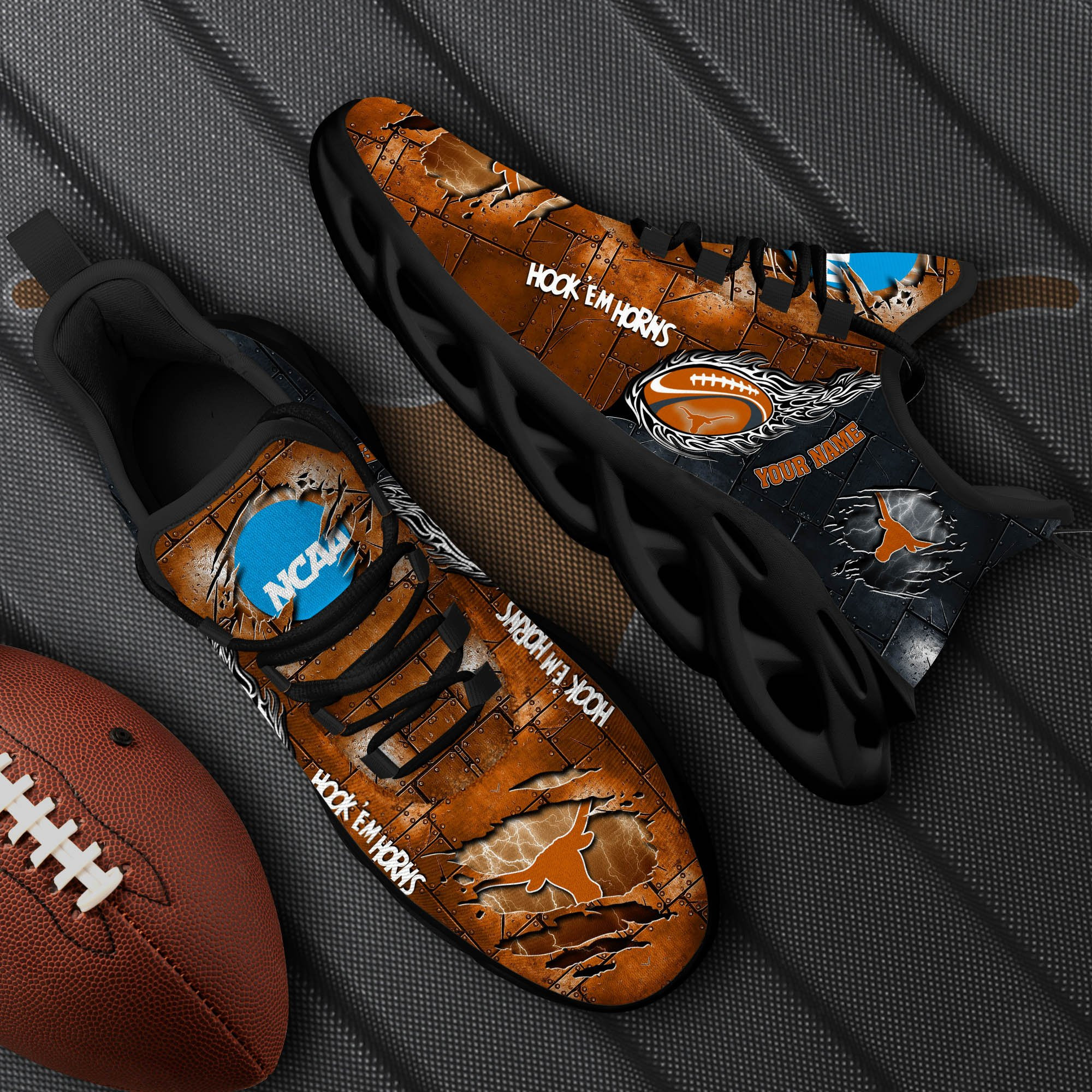 Texas Longhorns Black Max Soul Shoes 2025 Versions, White Max Soul Shoes Custom Your Name PH879