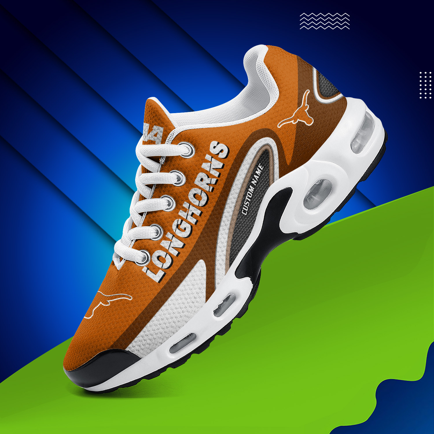 Texas Longhorns Personalized Name Team Logo Mix Colors Oval Line TN Air Max Shoes Air Cushion Sneakers