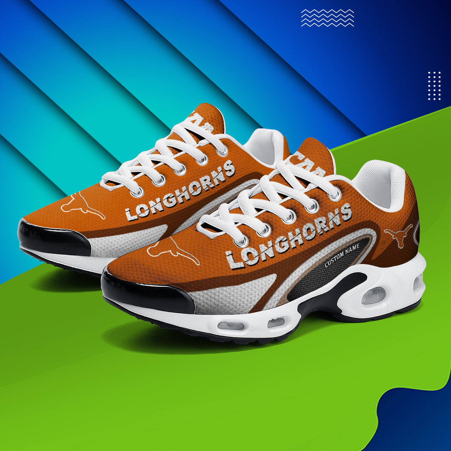Texas Longhorns Personalized Name Team Logo Mix Colors Oval Line TN Air Max Shoes Air Cushion Sneakers
