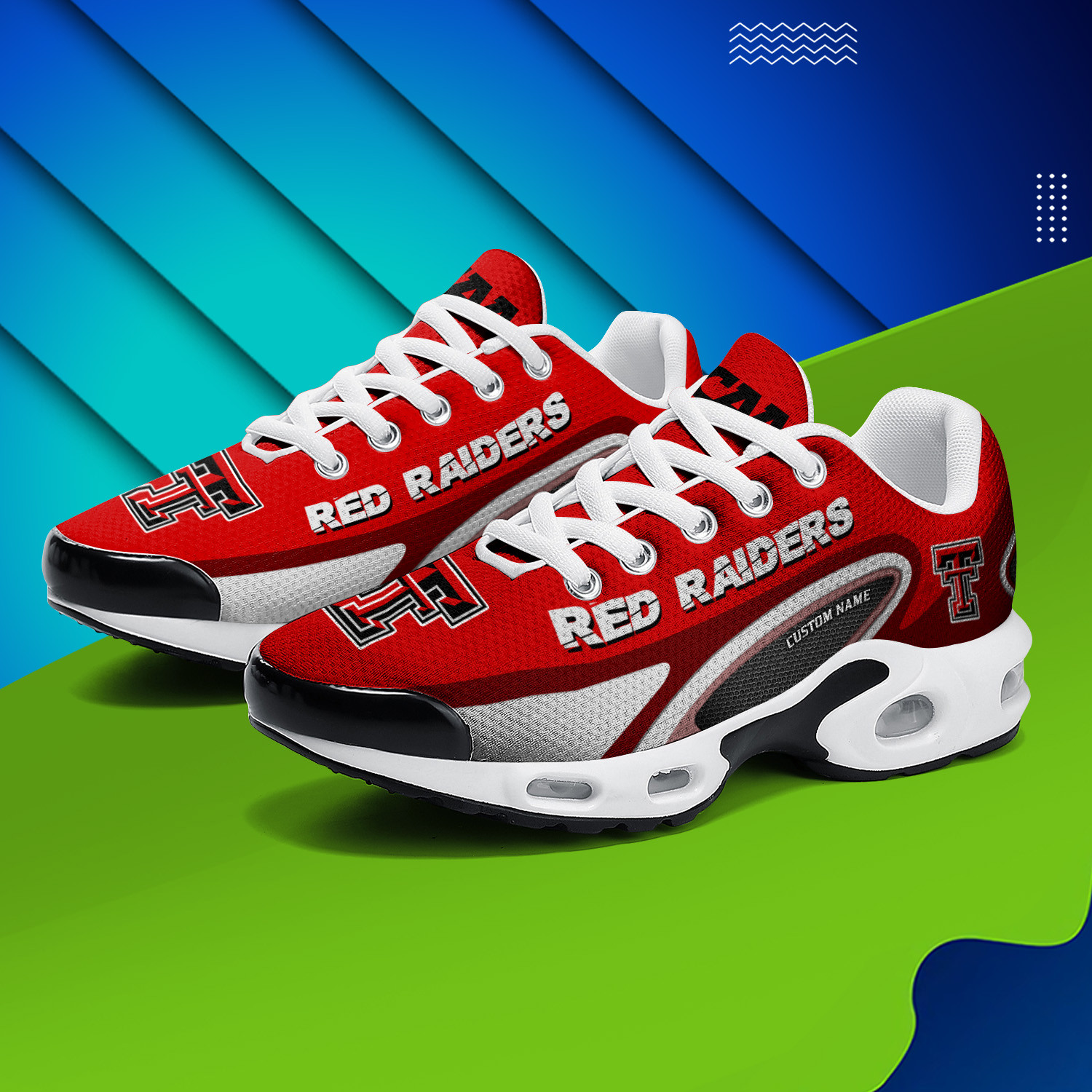 Texas Tech Red Raiders Personalized Name Team Logo Mix Colors Oval Line TN Air Max Shoes Air Cushion Sneakers