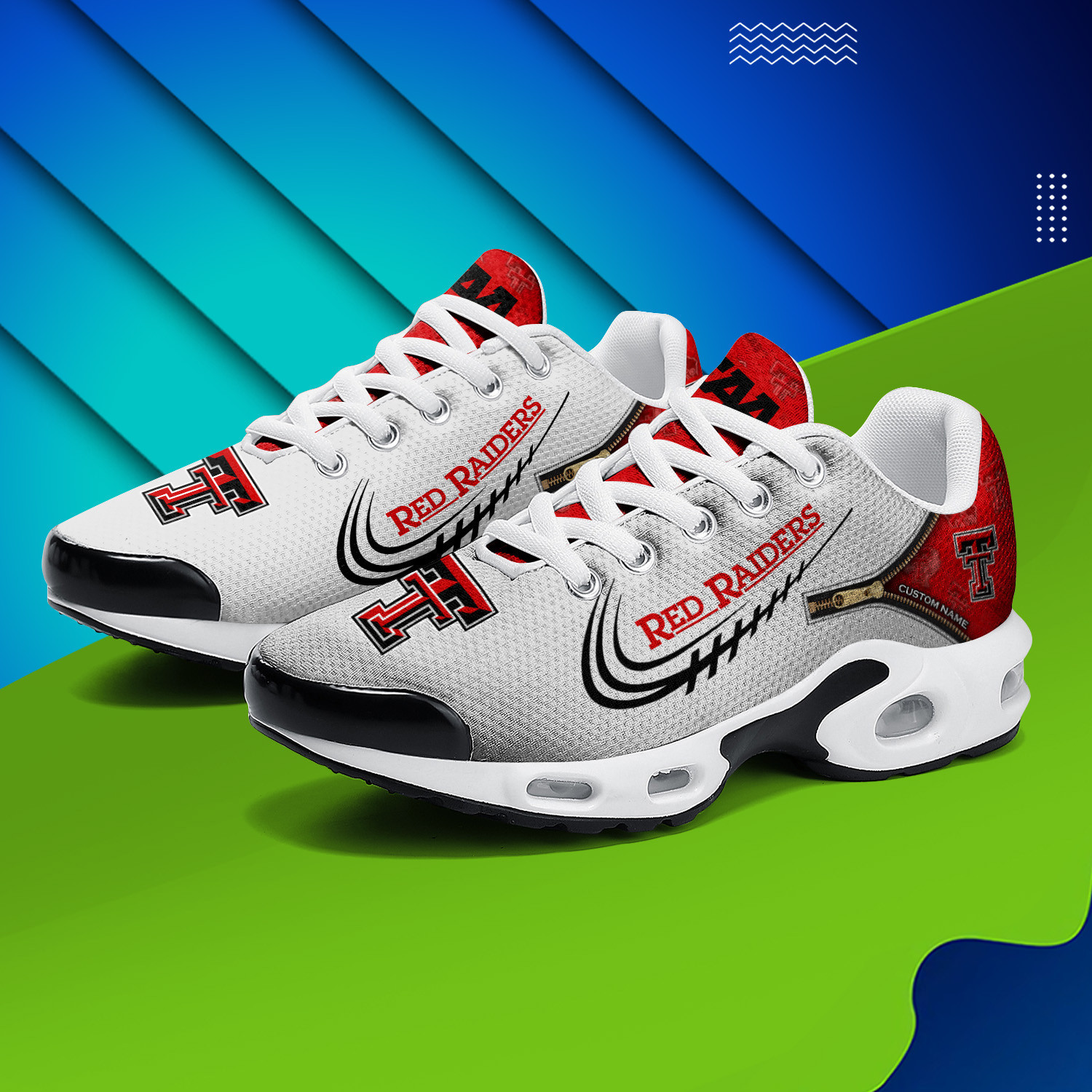 Texas Tech Red Raiders Personalized Name Team Logo Mix Colors Zipped Line TN Shoes Air Cushion Sneakers