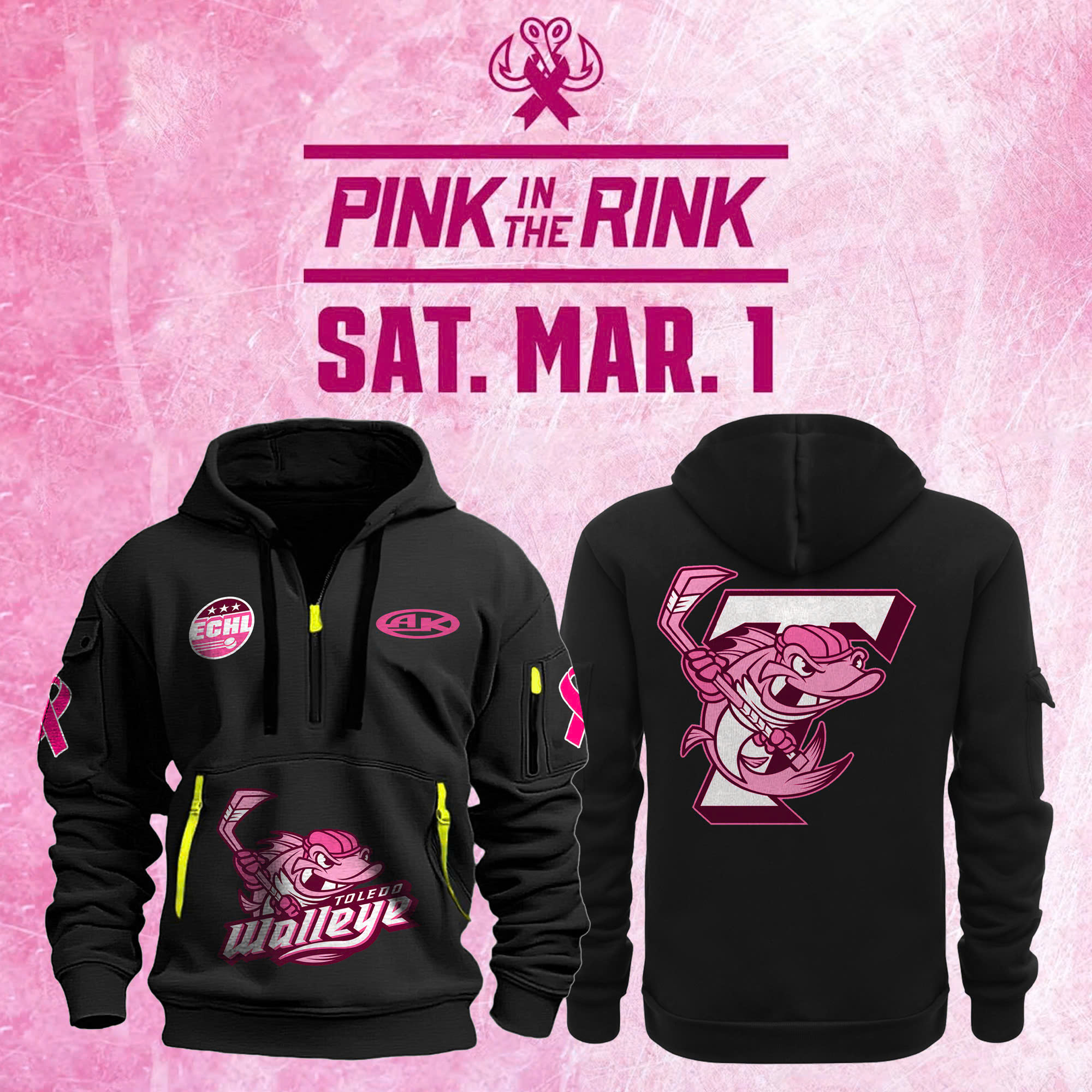 Toledo Walleye x 2025 Pink in the Rink Heavy Hoodie 