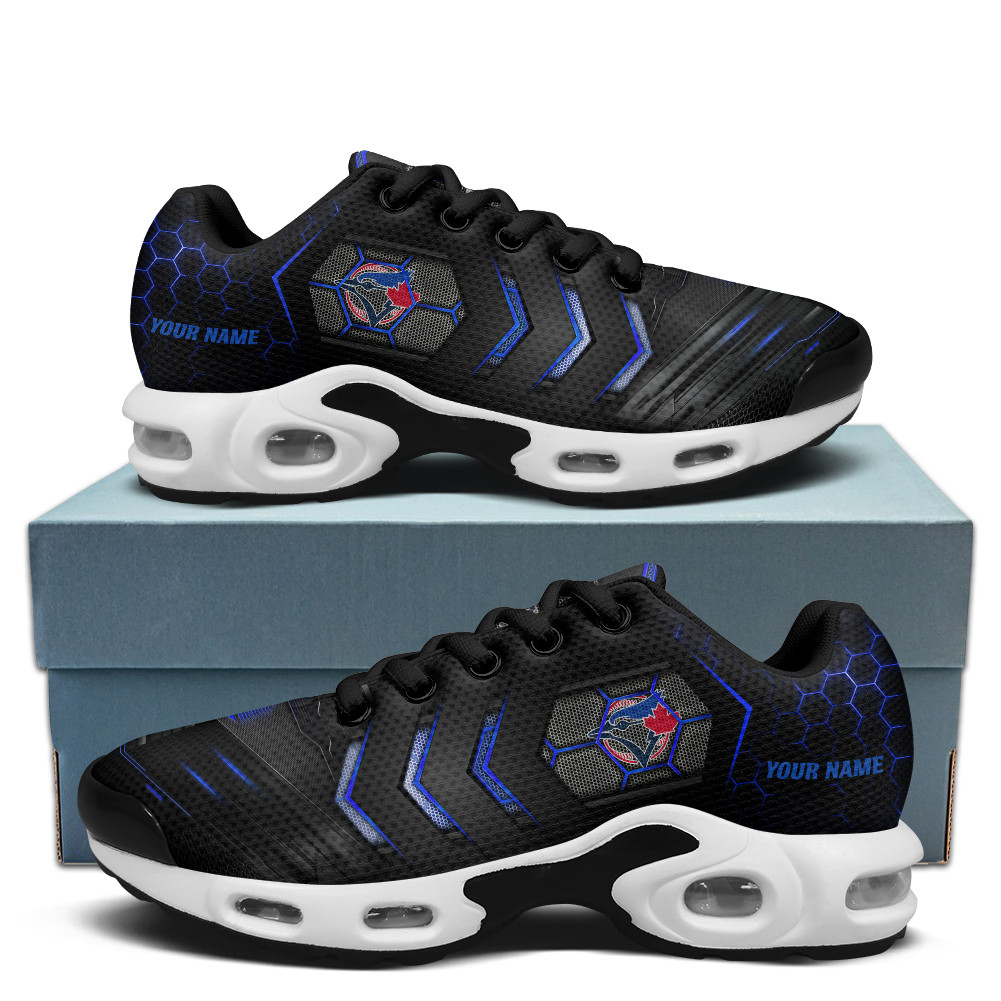 Toronto Blue Jays Personalized Name Team Colors Arrow Line Beehive Pattern TN Air Max Shoes Air Cushion Sneakers