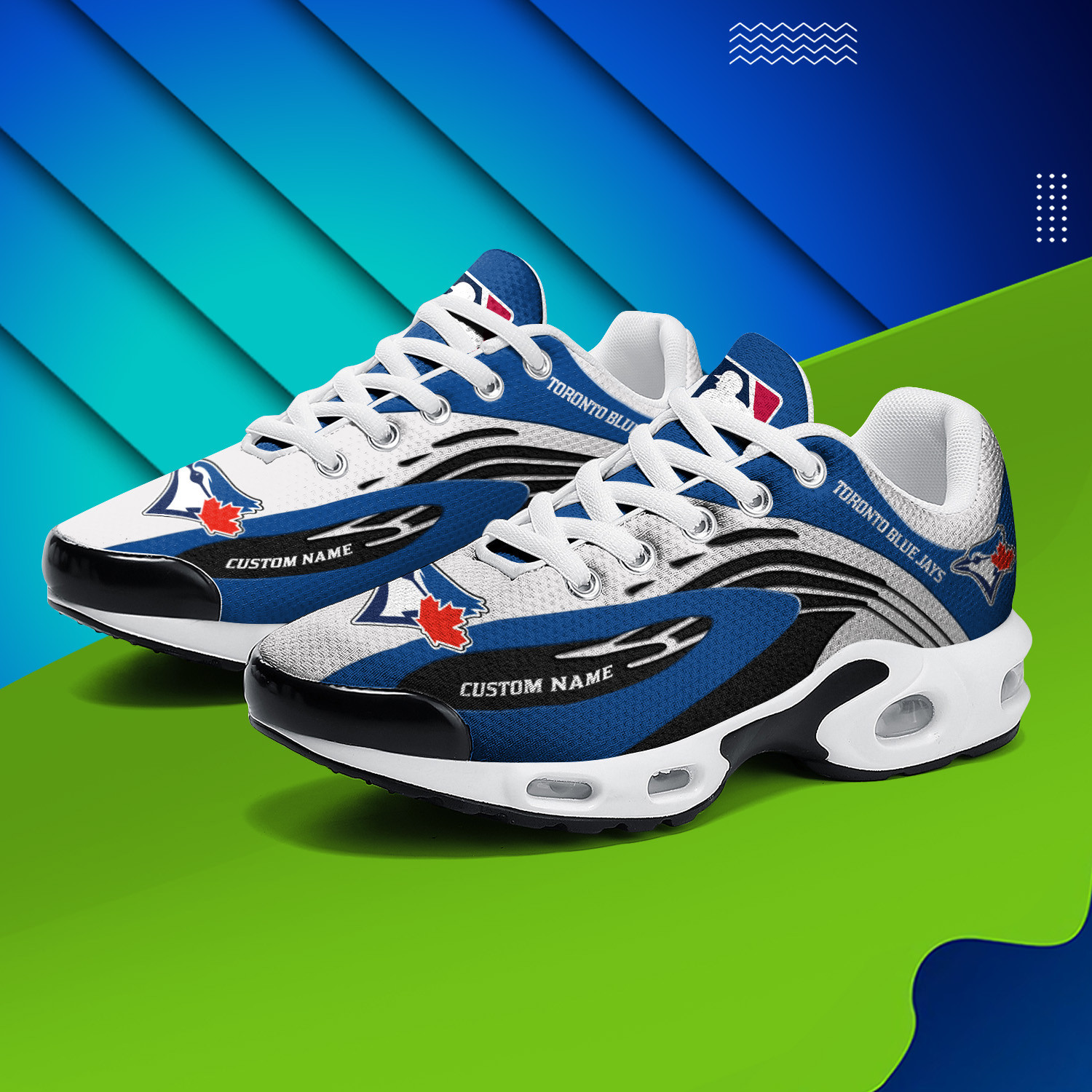 Toronto Blue Jays Personalized Name Team Logo Mix Colors Wave Line TN Shoes Air Cushion Sneakers