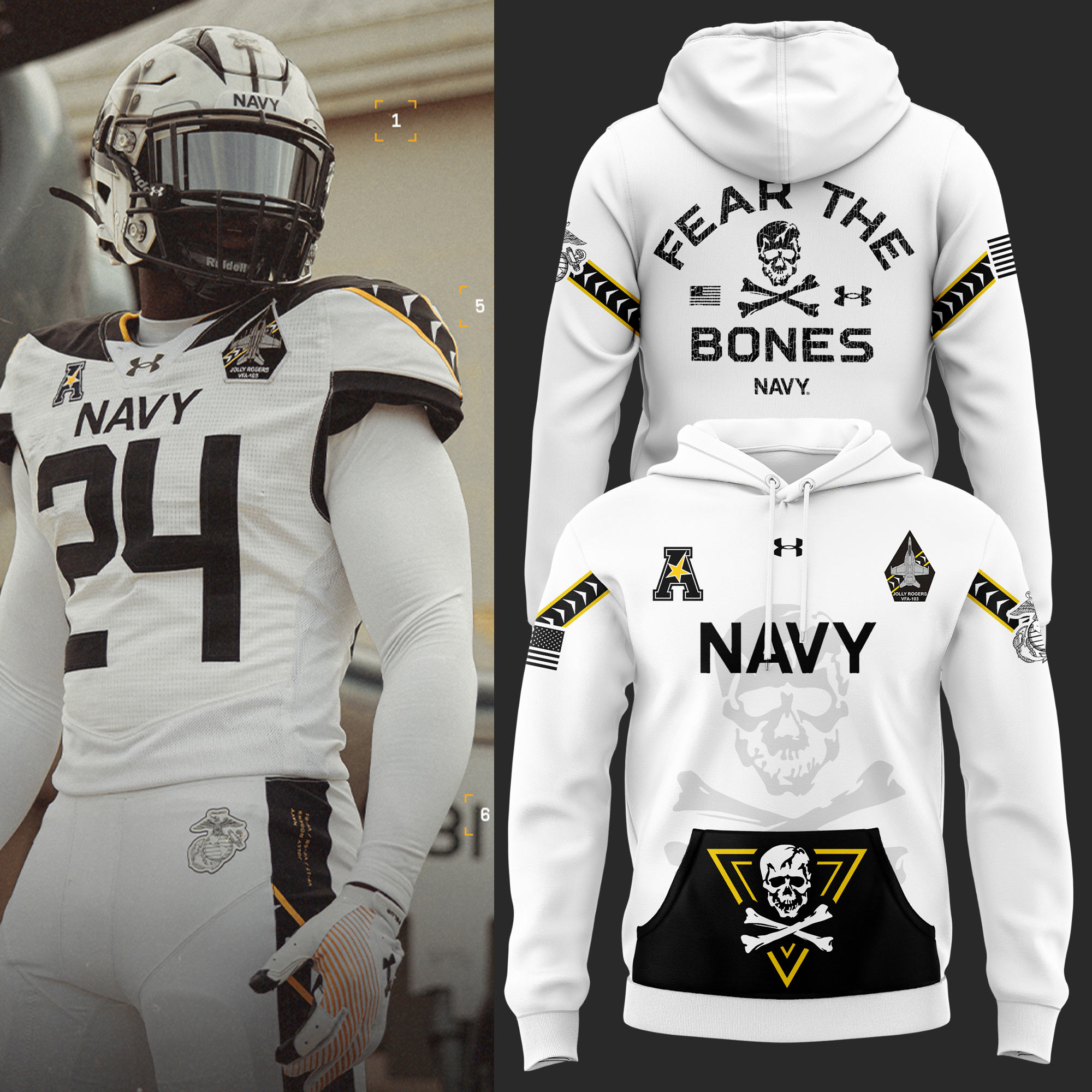 Under Armour White Navy Midshipmen Rivalry Fleece Pullover Hoodie 