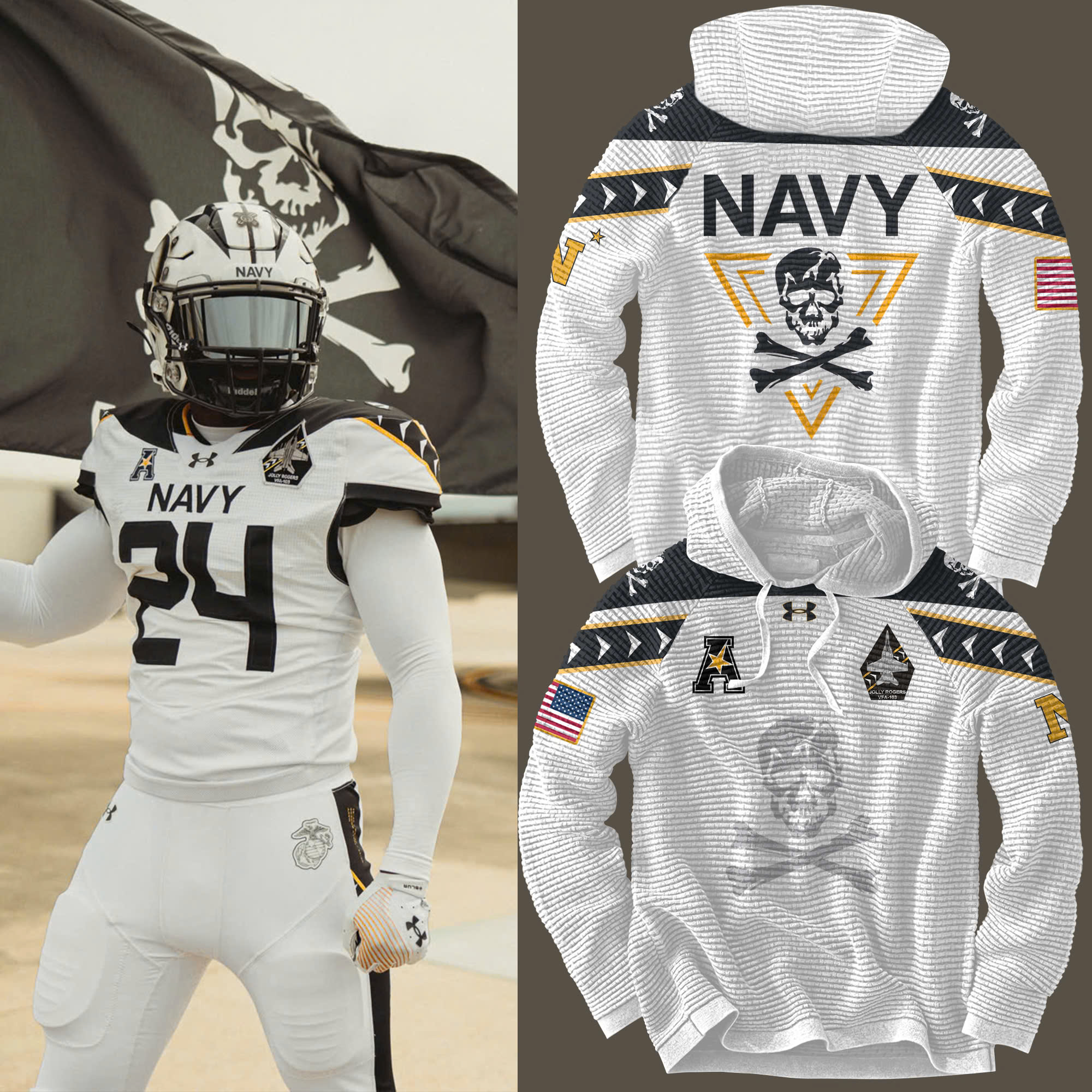 Under Armour White Navy Midshipmen Rivalry Shield Fleece Pullover Hoodie 