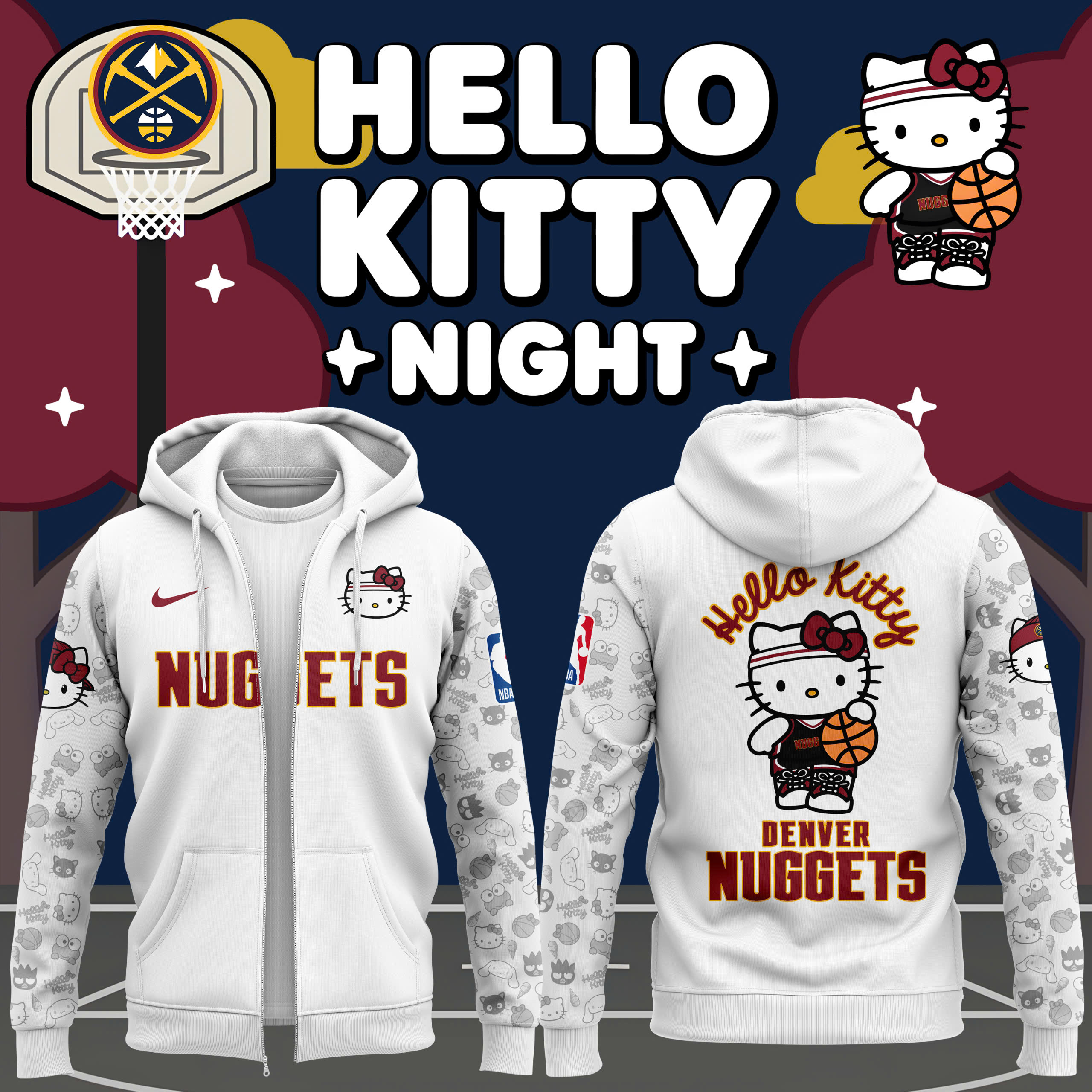 Unise Denver Nuggets Night Premium Zip Hoodie 