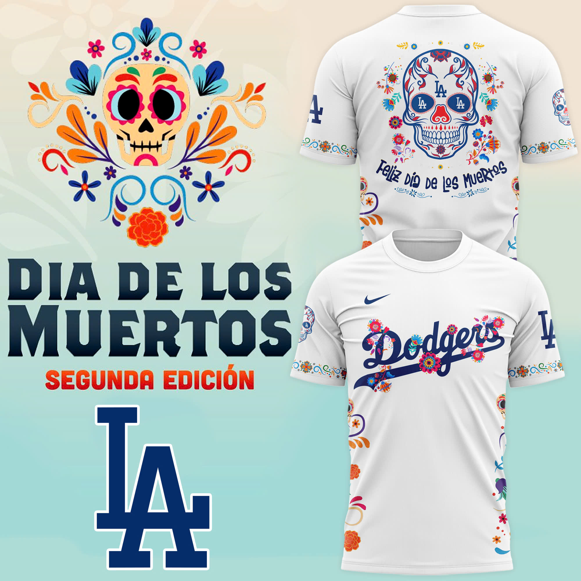 Unise Los Angeles Dodgers Dia De Los Muertos Premium TShirt 