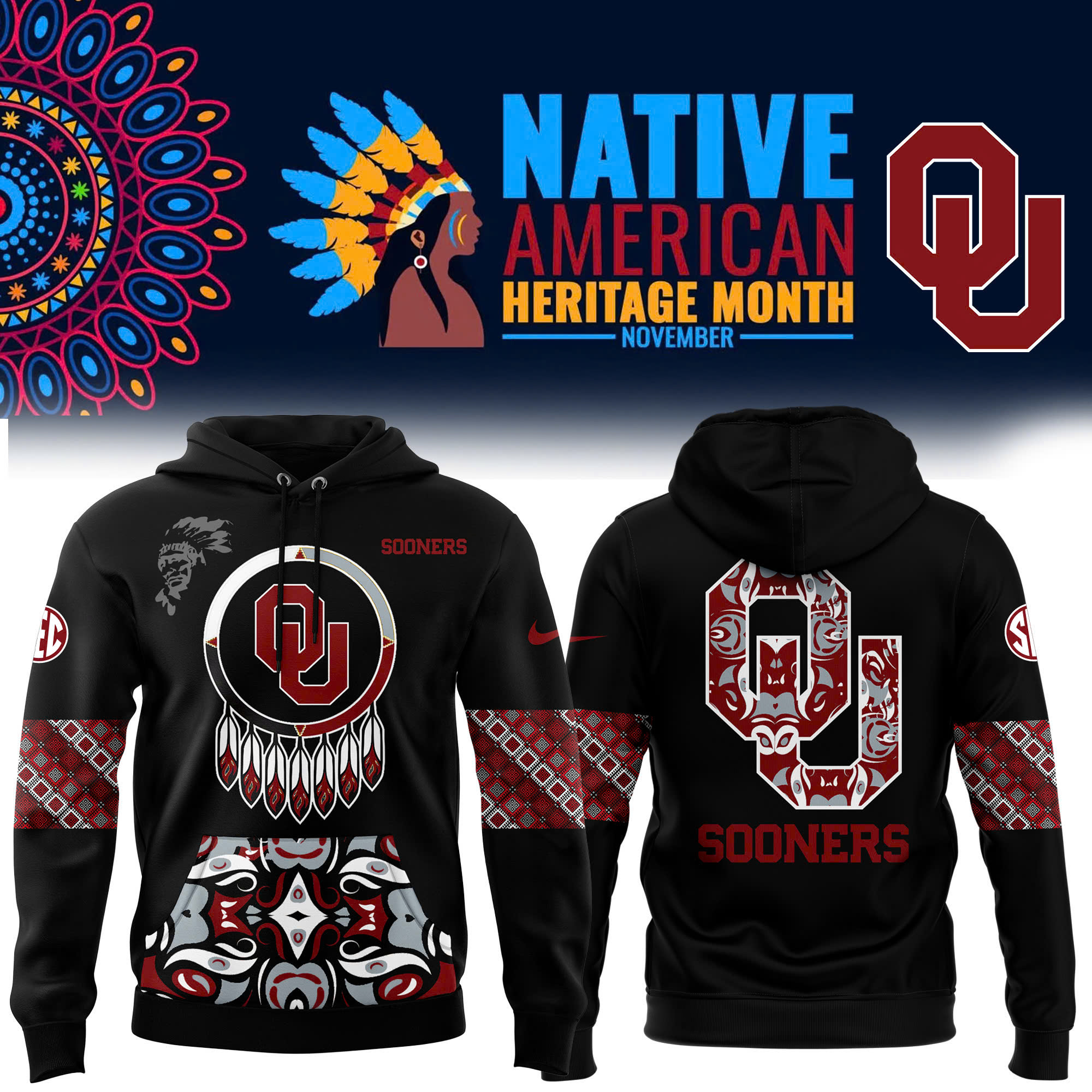 Unise Oklahoma Sooners Native American Heritage Month Premium Pullover Hoodie 