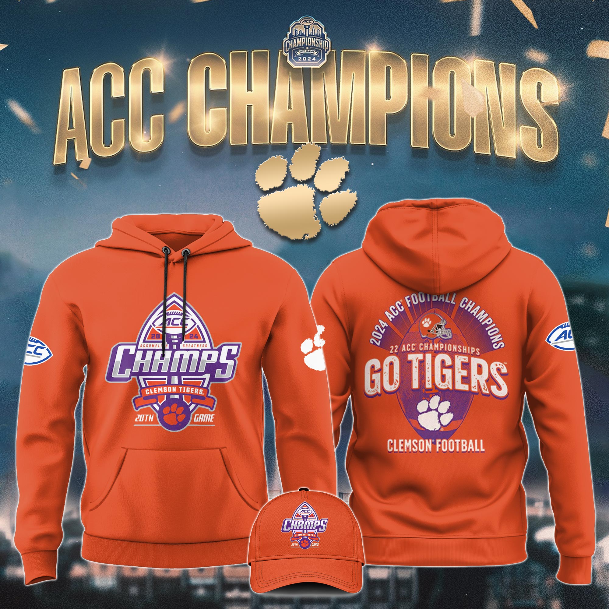 Unisex Clemson Tigers  ACC Football Conference Champions Hoodie 