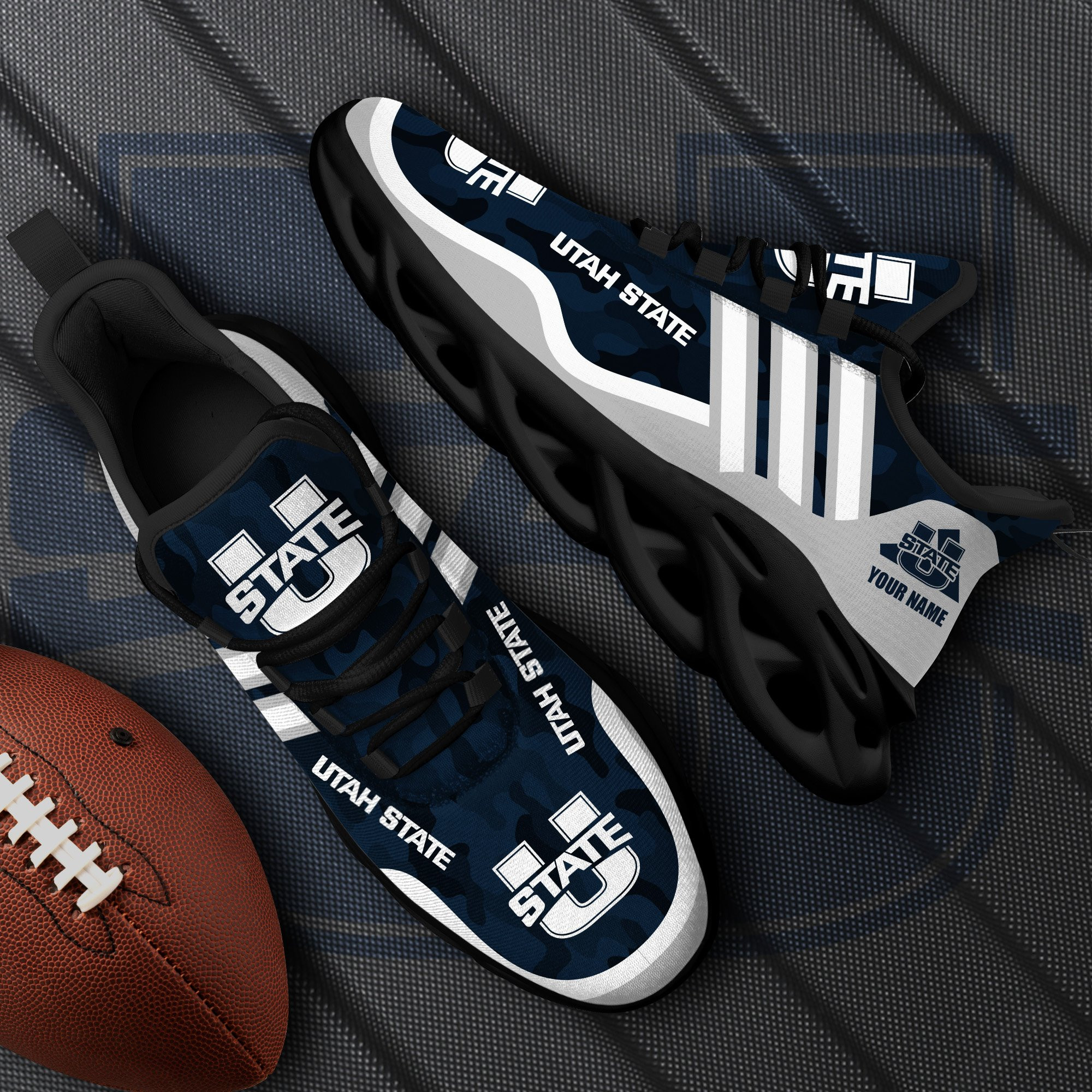 Utah State Aggies Black Max Soul Shoes 2025 Versions Custom Name 466