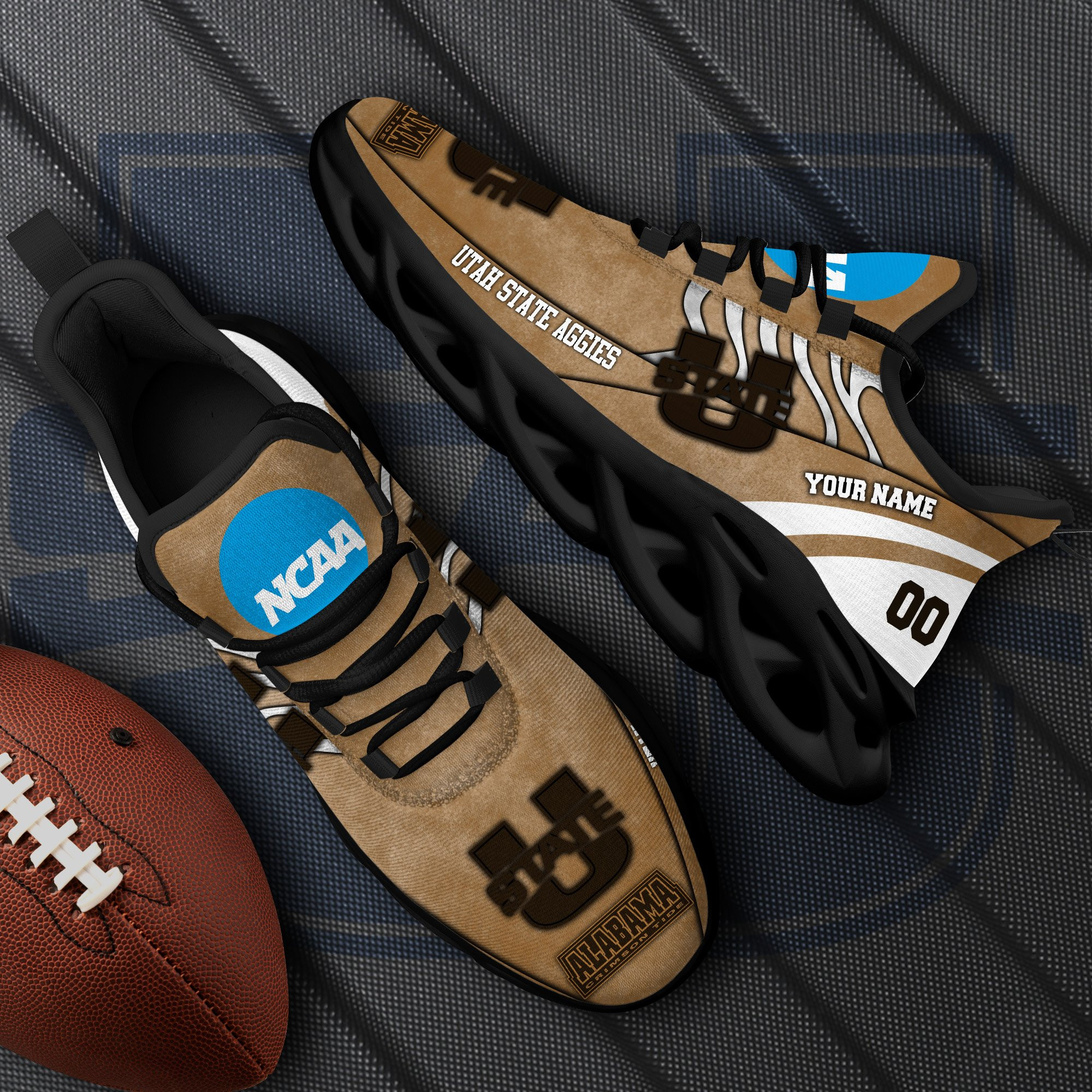 Utah State Aggies Black Max Soul Shoes 2025 Versions Custom Your Name And Number 312