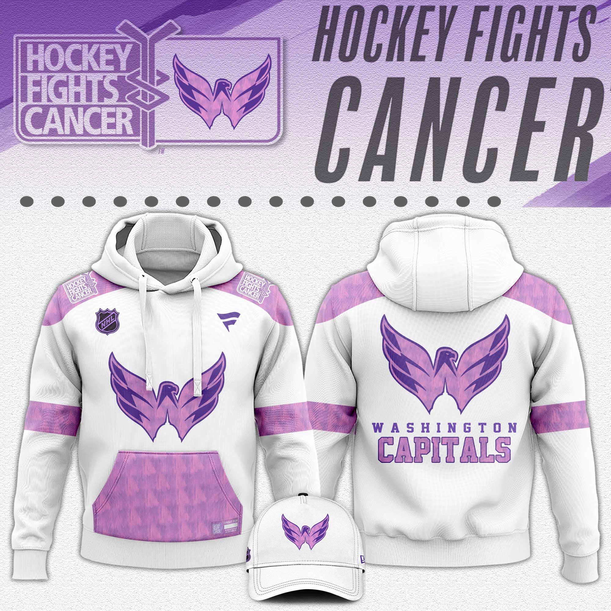 Washington Capitals x Hockey Fights Cancer White Hoodie 2024 