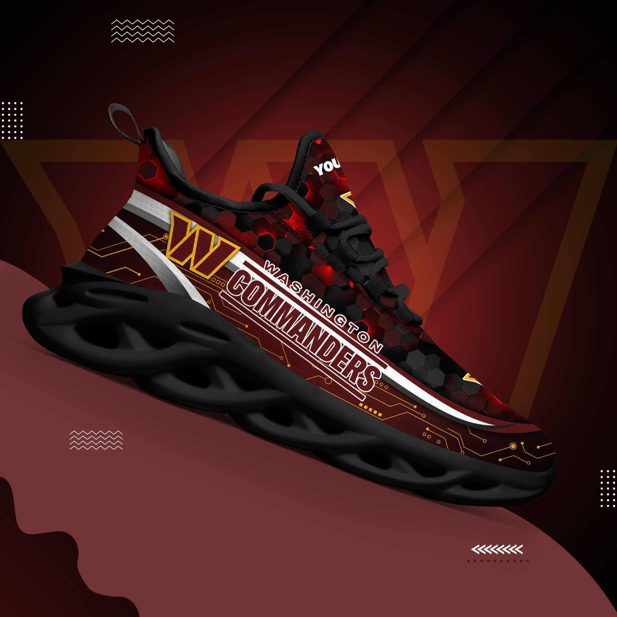 Washington Commanders Black Clunky Sneakers Custom Name, Max Soul Shoes, Sport Gifts