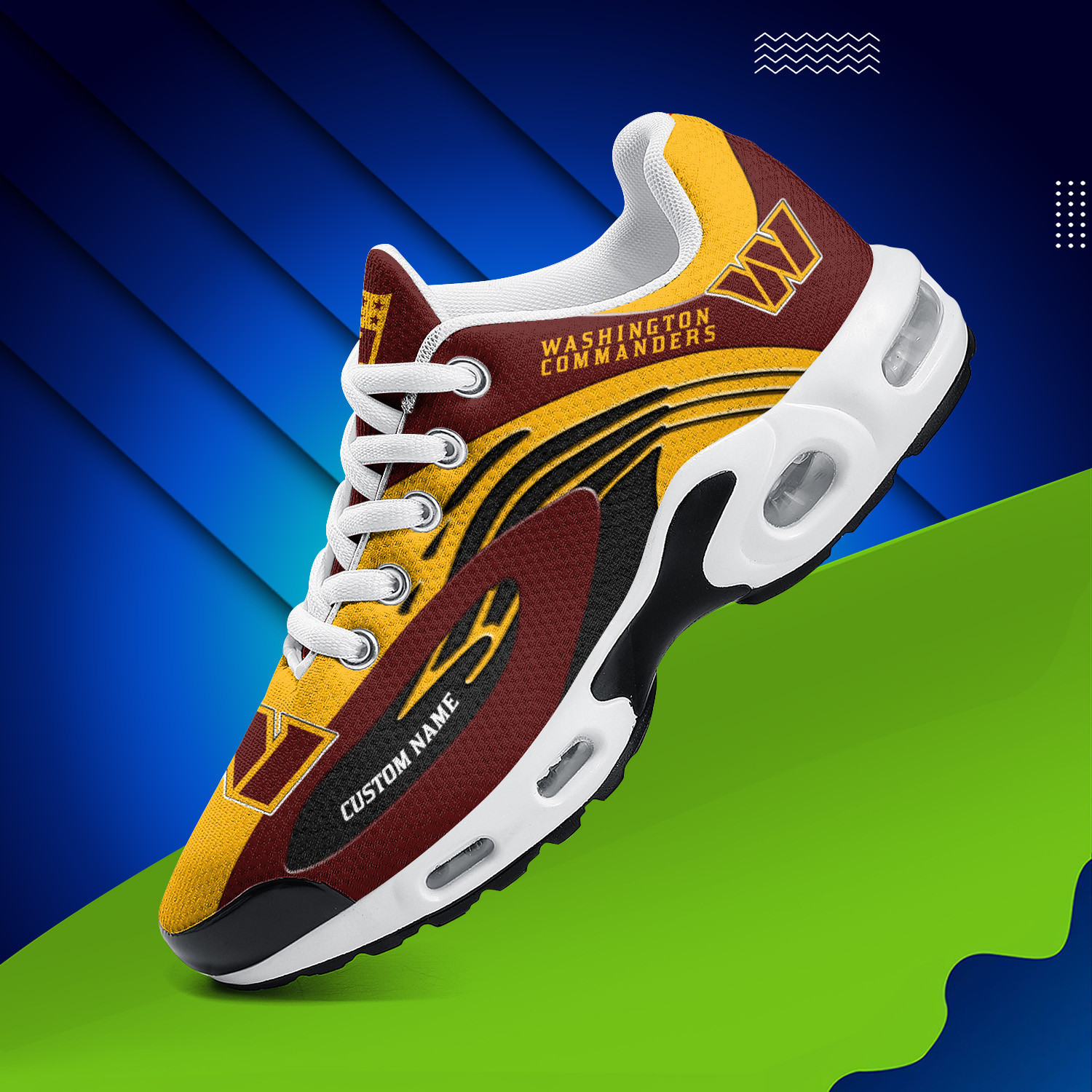 Washington Commanders Personalized Name Team Logo Mix Colors Wave Line TN Shoes Air Cushion Sneakers