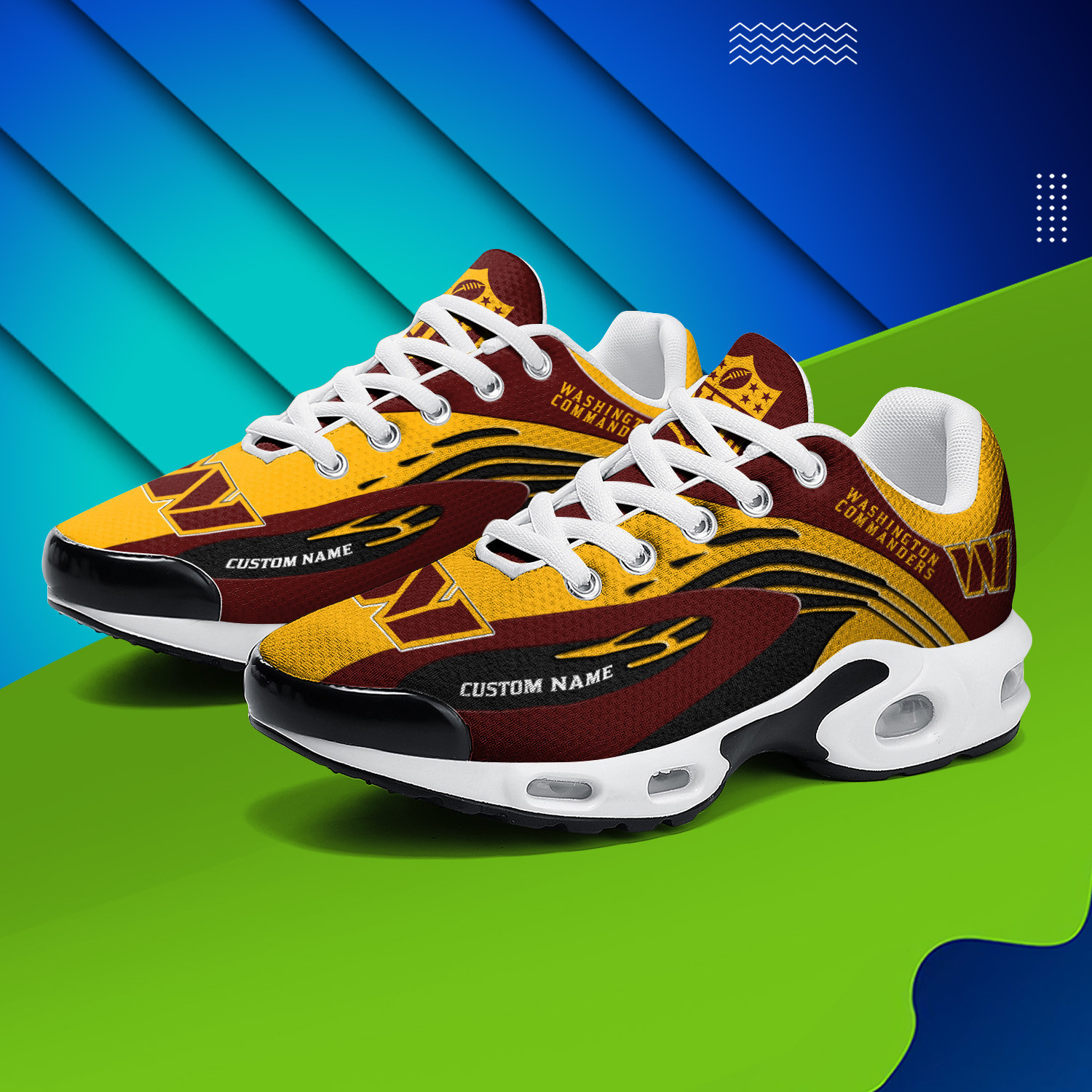 Washington Commanders Personalized Name Team Logo Mix Colors Wave Line TN Shoes Air Cushion Sneakers