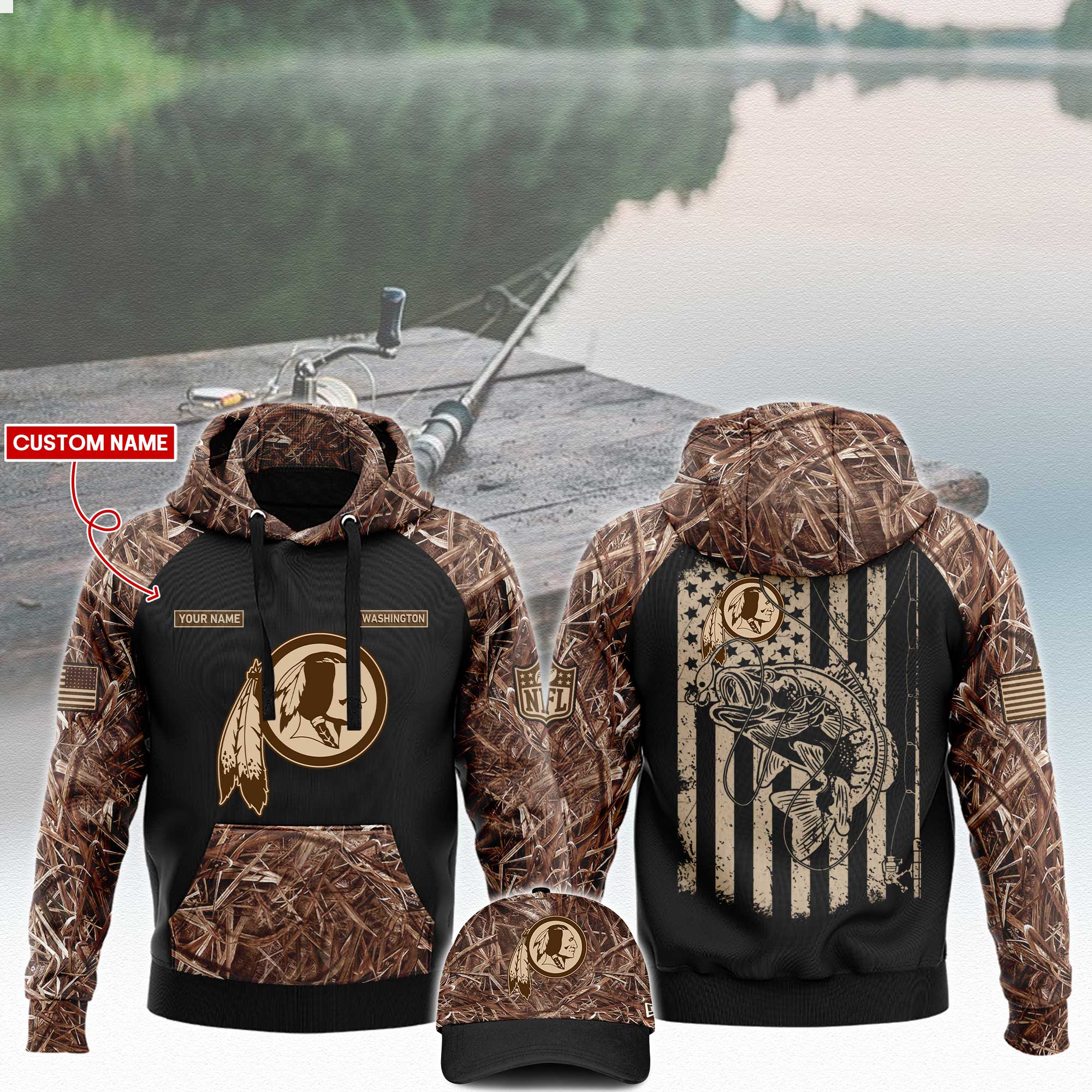 Washington Redskins x Fishing   Hoodie  V3 