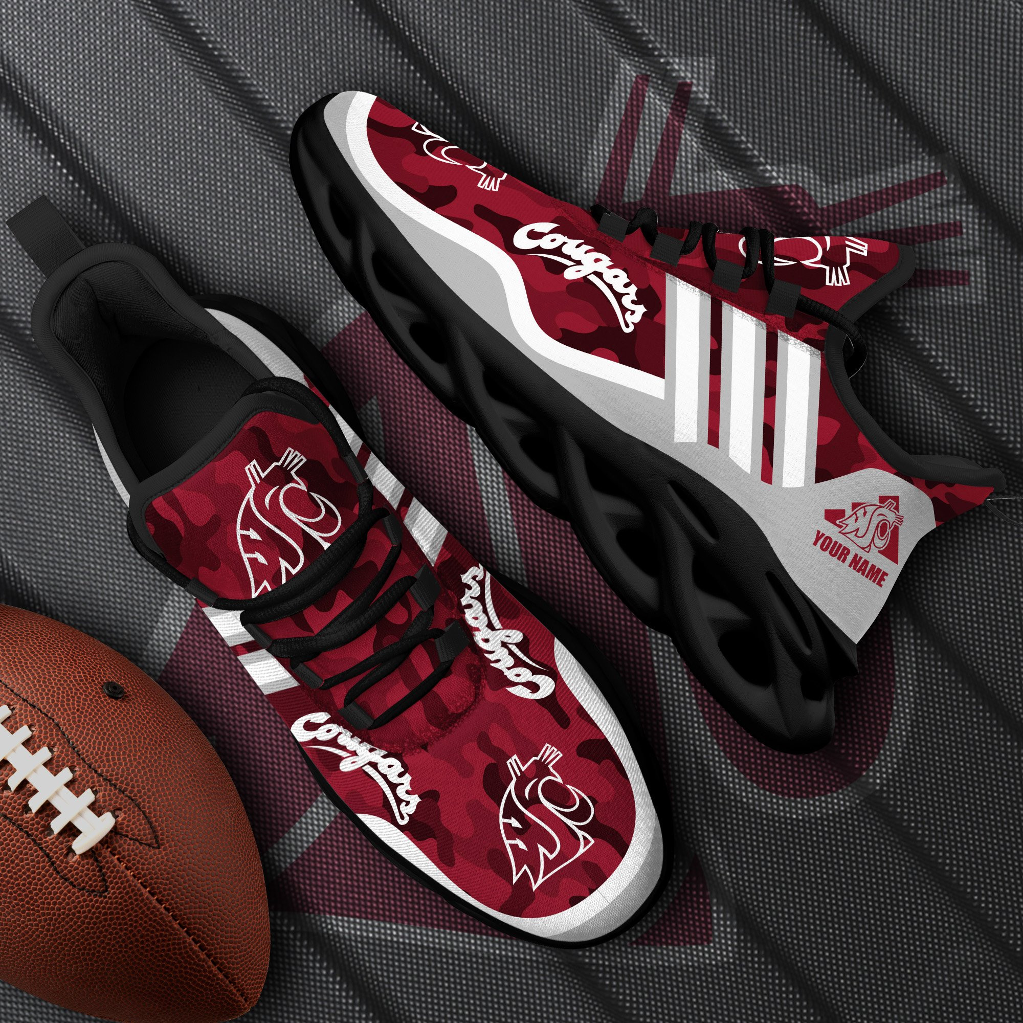 Washington State Cougars Black Max Soul Shoes 2025 Versions Custom Name 466