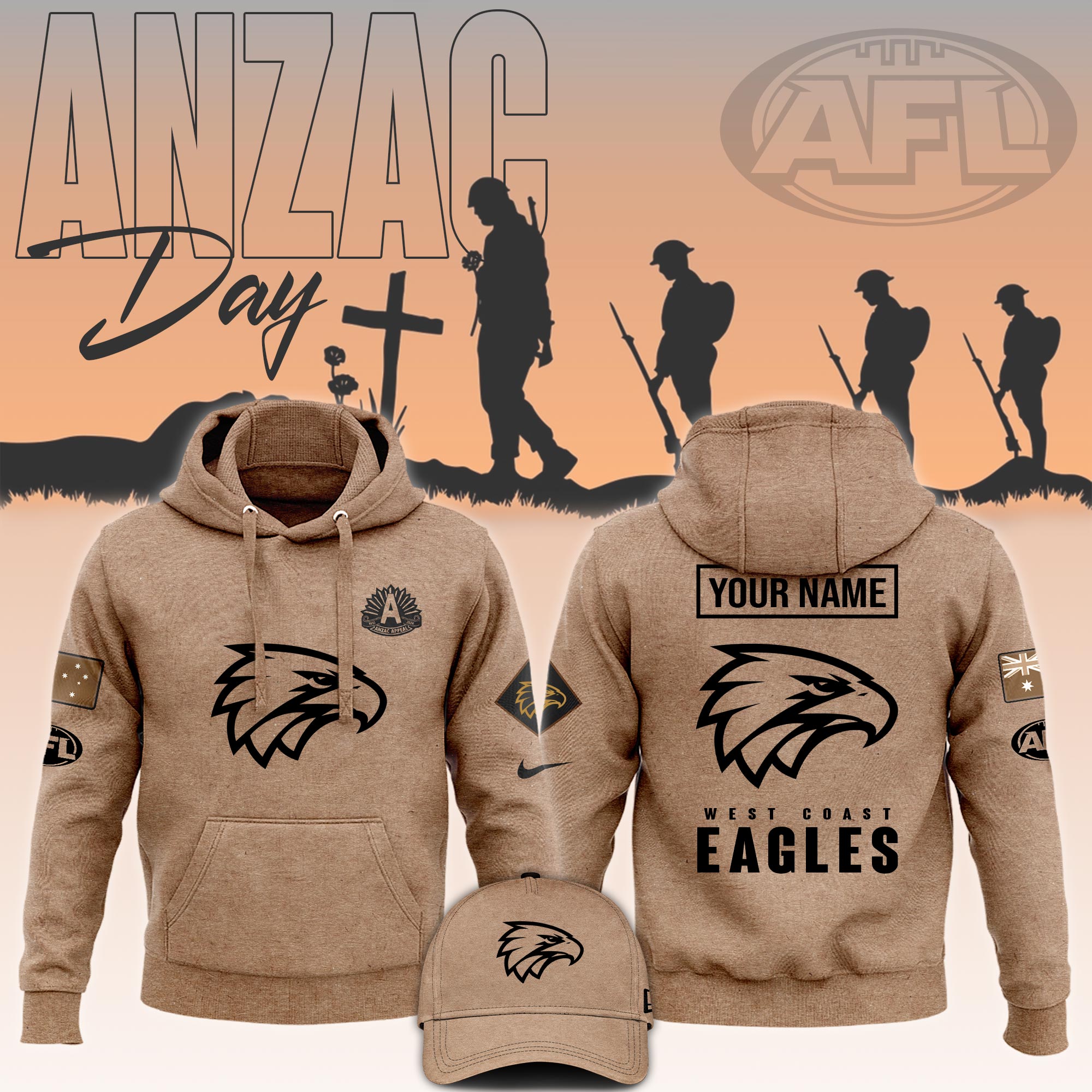 West Coast Eagles AFL Anzac Day Hoodie 